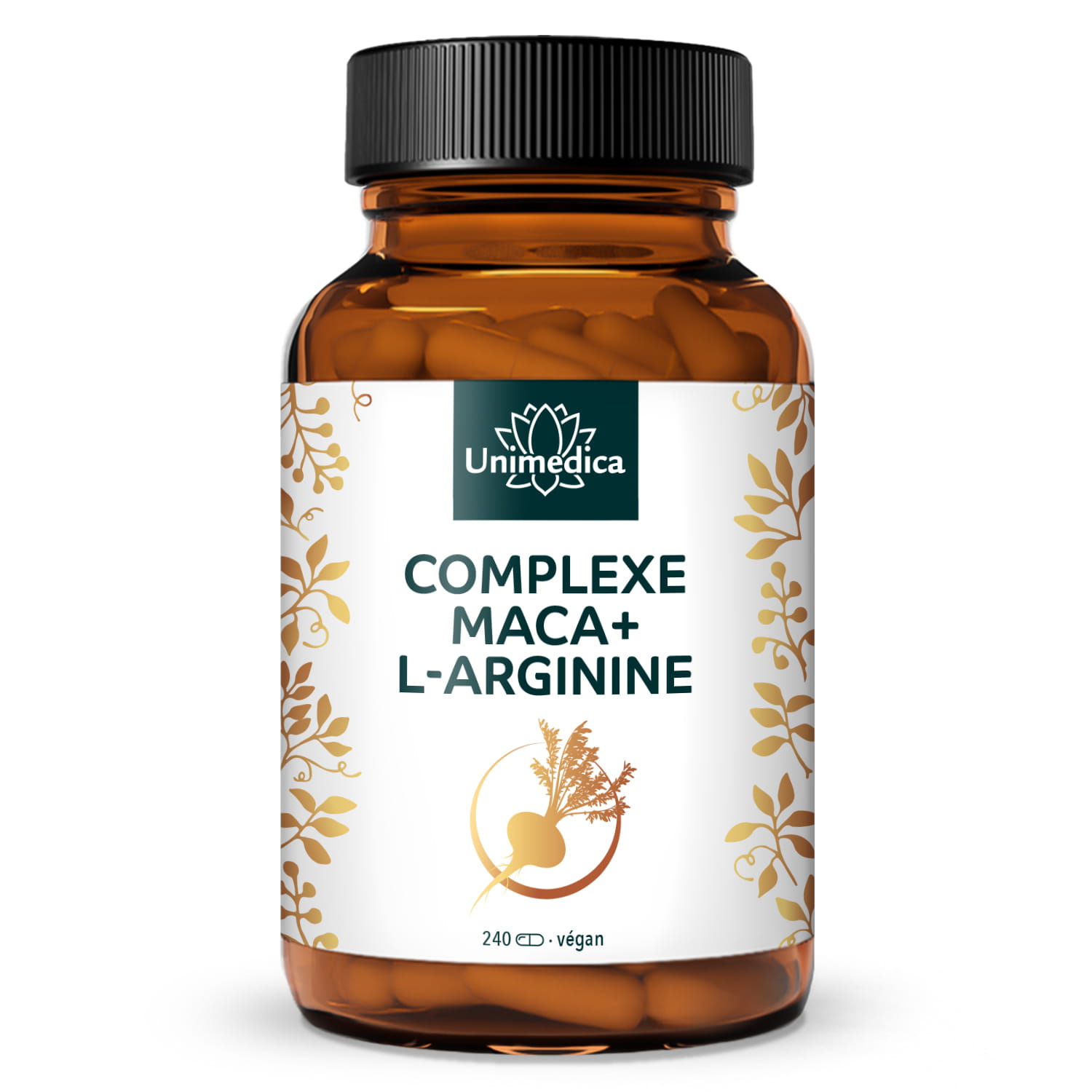 Complexe  Maca + L-arginine forte avec vitamines C, B6, B12 et zinc - dosage élevé - 240 gélules - Unimedica
