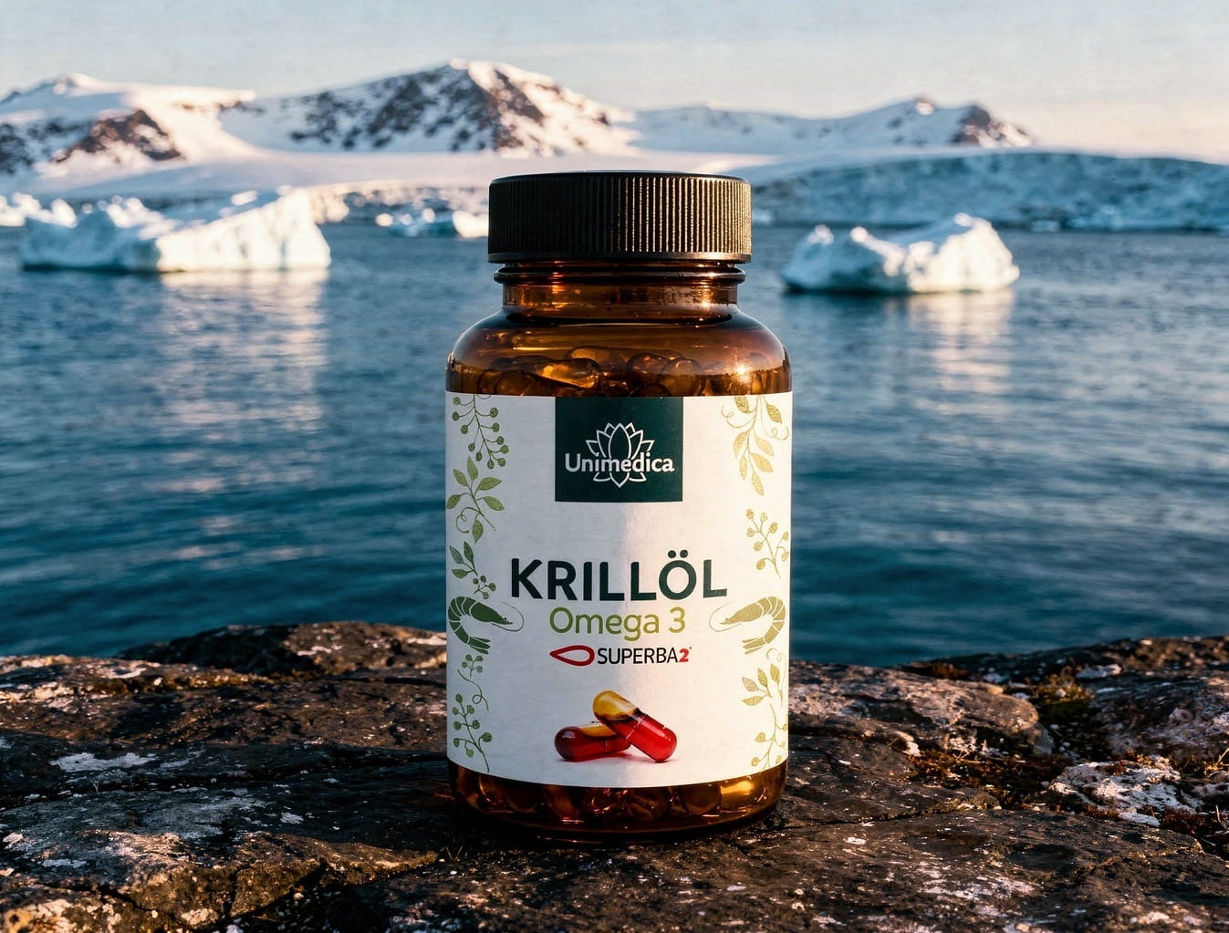 Krillöl SUPERBA 2™ - reich an Omega-3-Fettsäuren EPA + DHA - 1.000 mg Krillöl pro Tagesdosis (2 Kapseln) - 120 Hartgelkapseln (Licaps®) - von Unimedica - Topangebot