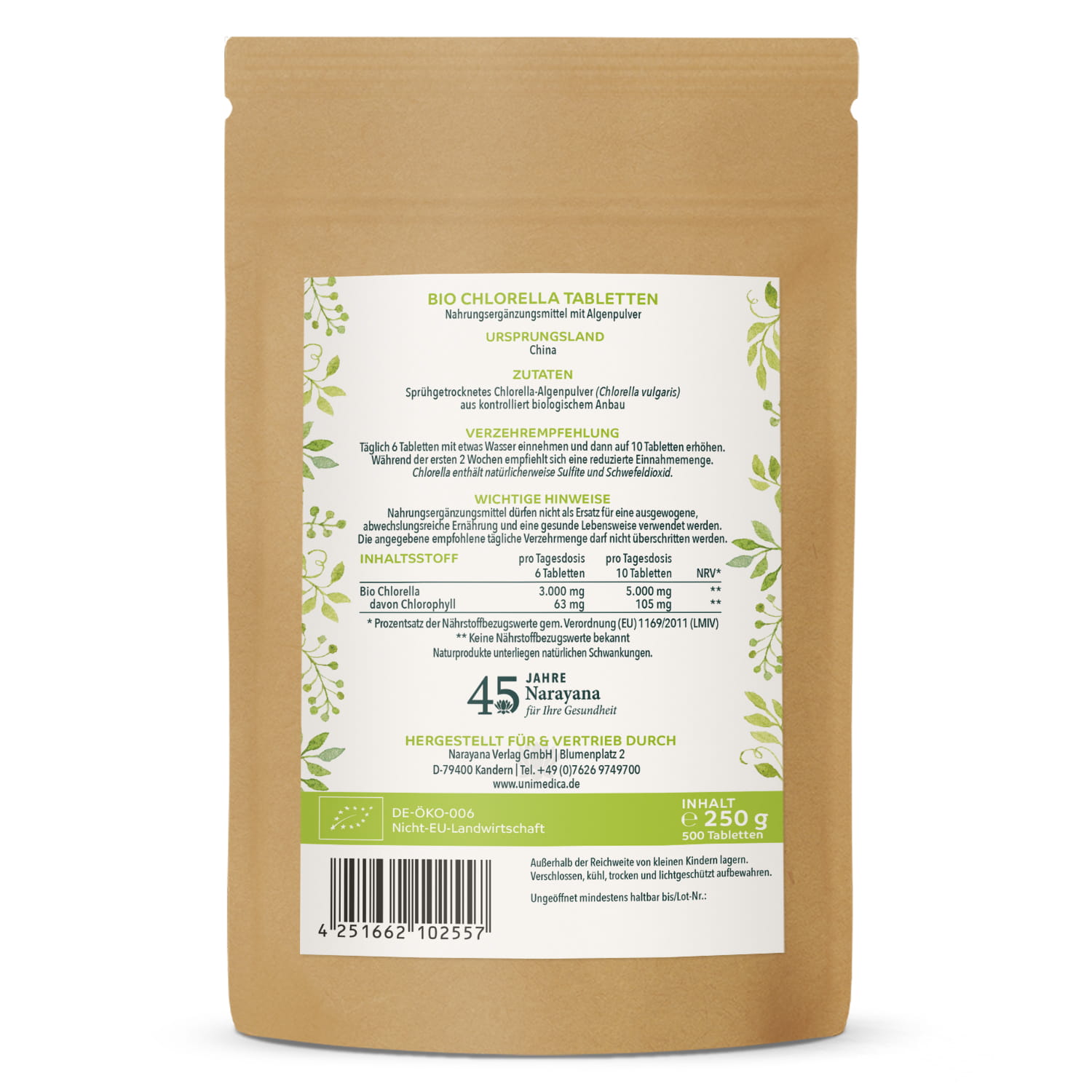 2er-Sparset: Bio Chlorella - 2 x 500 Tabletten mit je 500 mg reinem Chlorella Pulver -  laborgeprüft und naturrein - von Unimedica