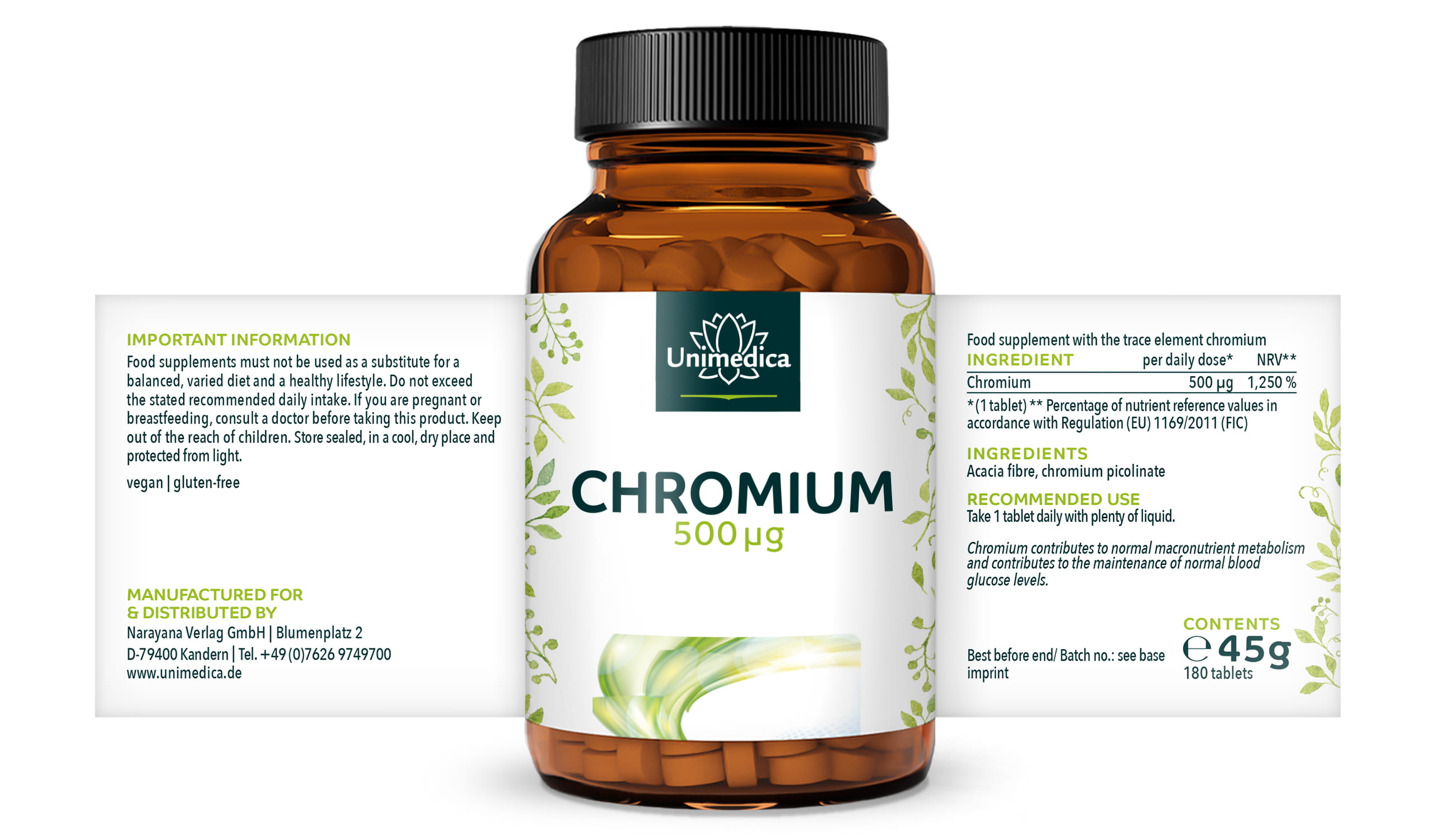 Chromium - 500 µg per daily dose (1 tablet) - 180 tablets - from Unimedica