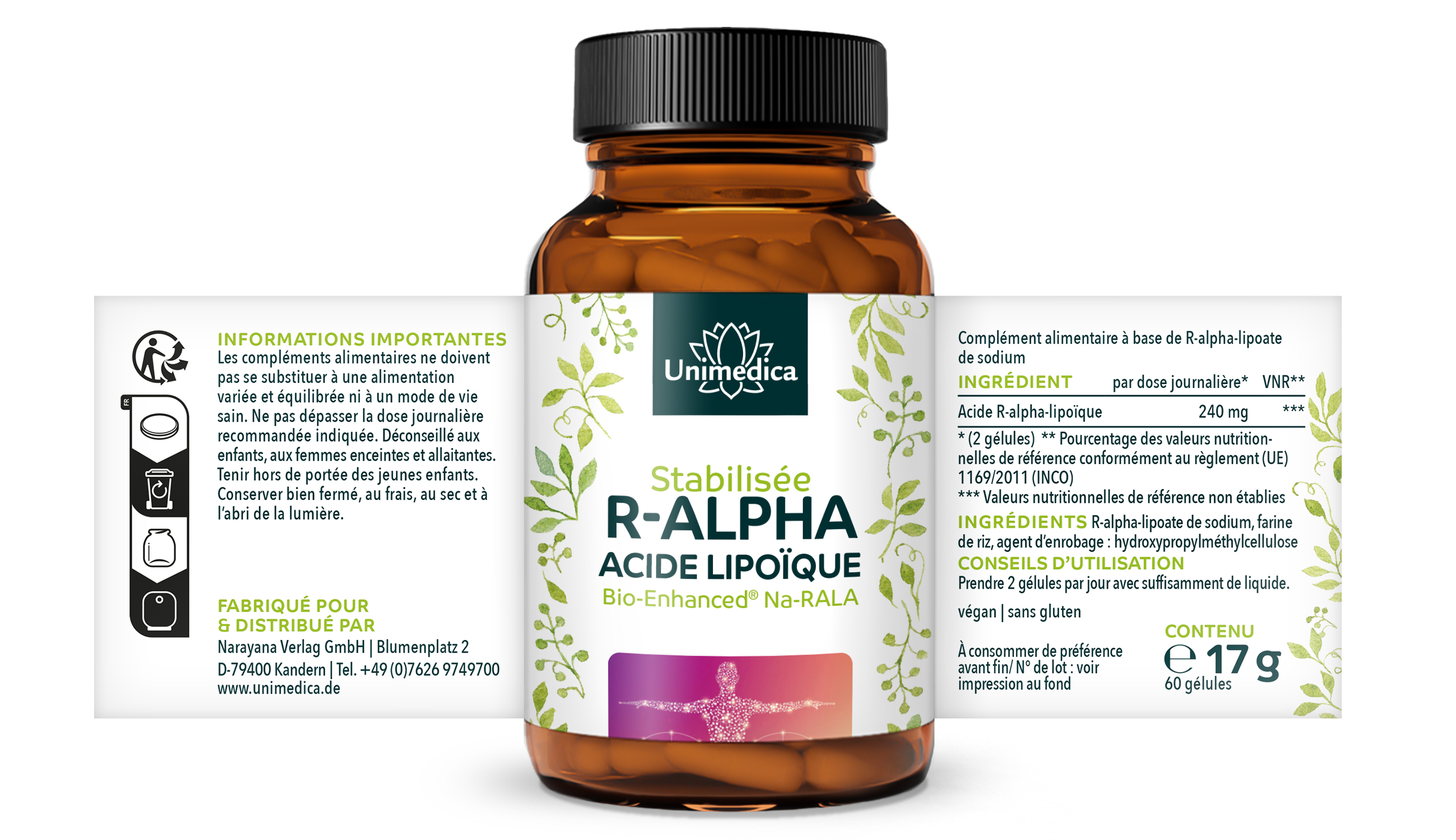 Acide sodique R-alpha lipoïque - Bio Enhanced® - 240 mg - 60 gélules - par Unimedica