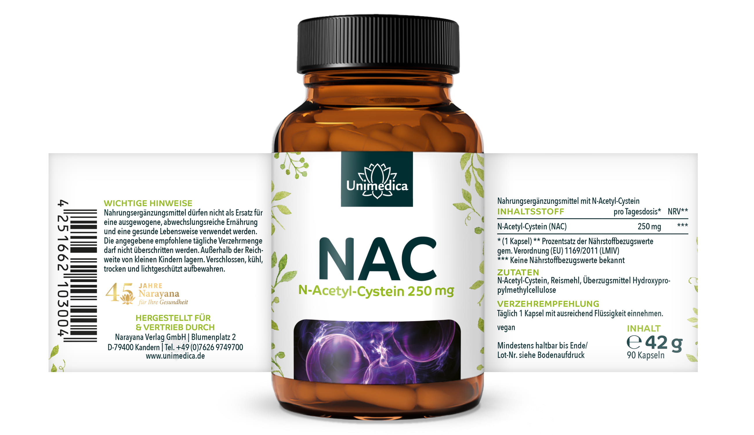 2er-Sparset: NAC - 250 mg pro Tagesdosis - N-Acetyl-Cystein aus natürlicher Fermentation - 2 x 90 Kapseln - von Unimedica