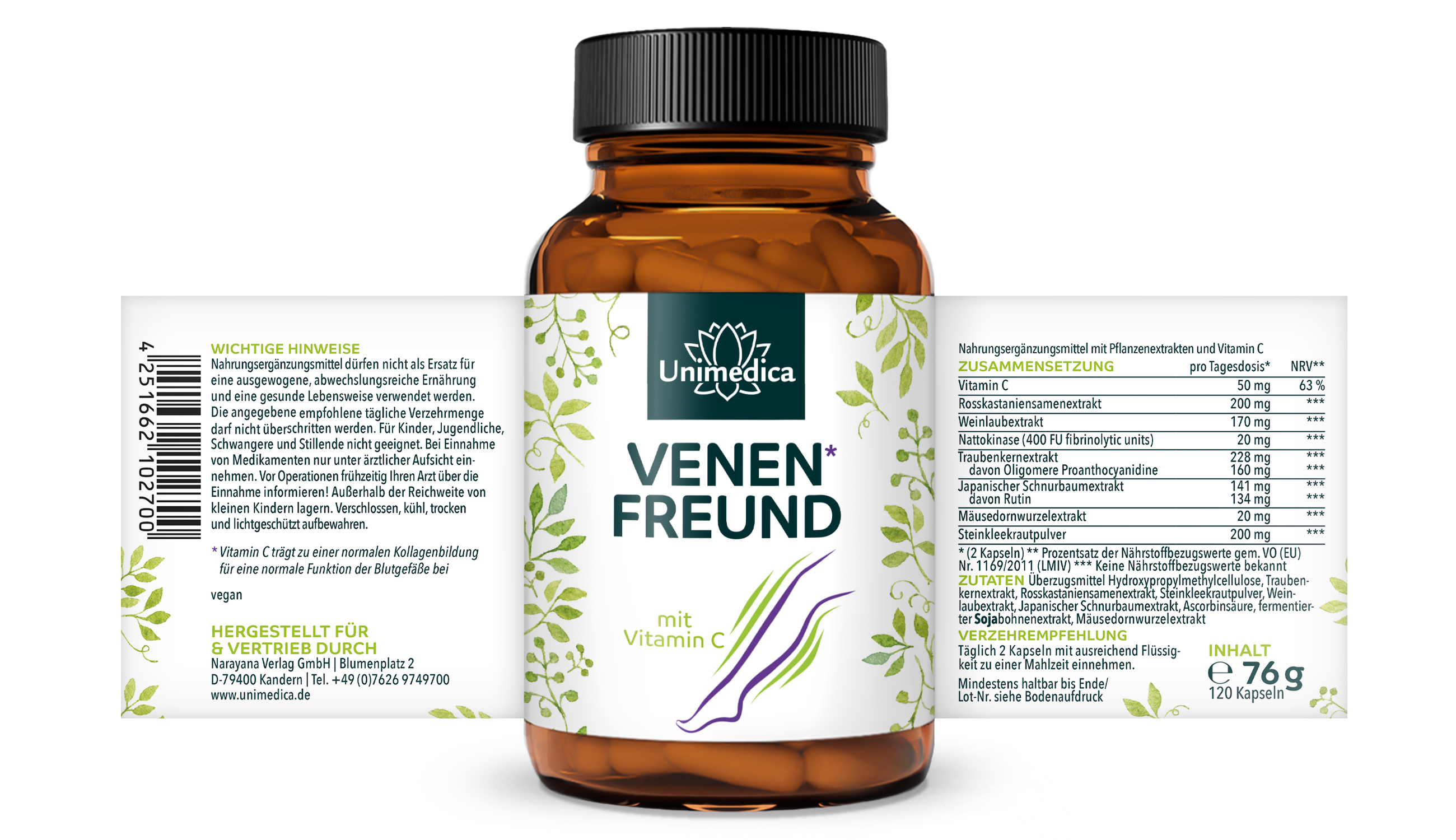 2er-Sparset: Venenfreund* - Komplex mit Vitamin C und Rutin - 2 x 120 Kapseln - von Unimedica