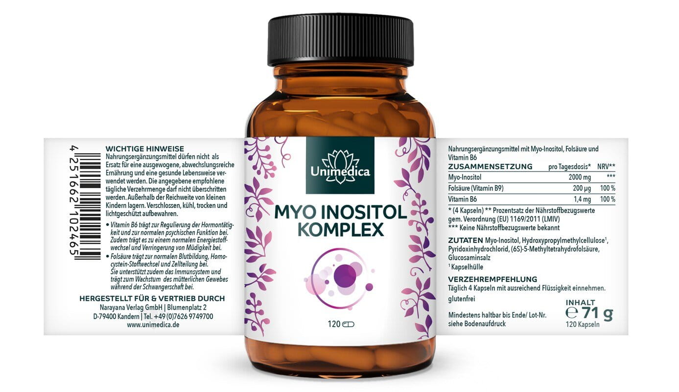 Myo Inositol Komplex - mit Folsäure und Vitamin B6 - 120 Kapseln - von Unimedica