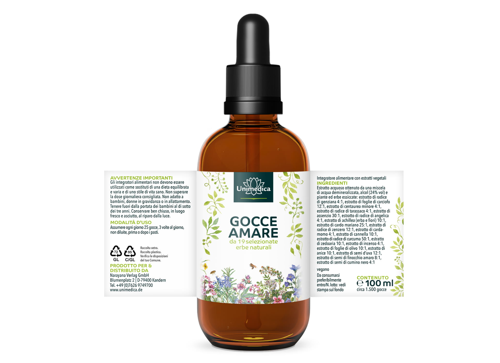 Gocce amare - 100 ml - con 19 erbe naturali - di Unimedica