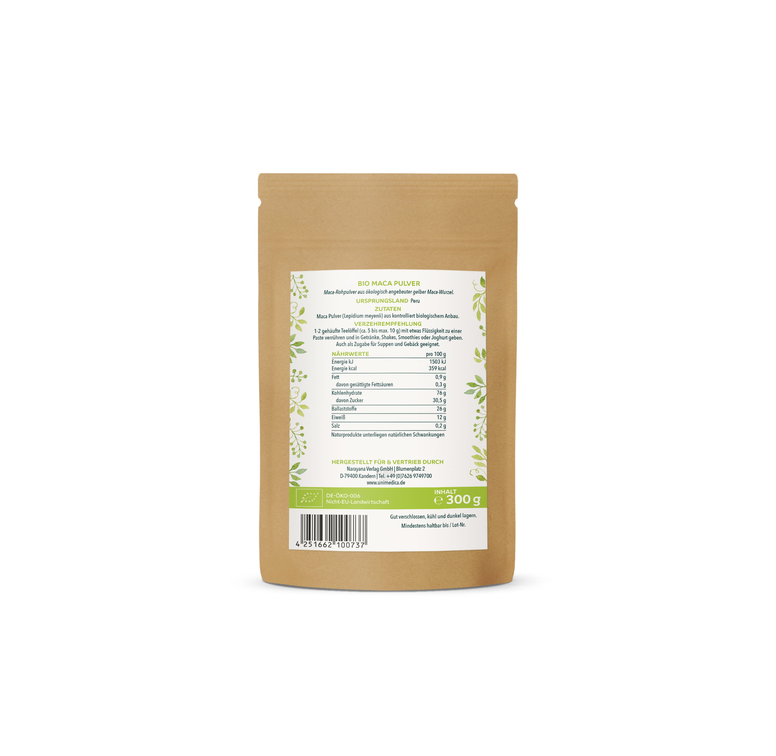 Bio Maca Pulver - Rohpulver - 300 g - von Unimedica