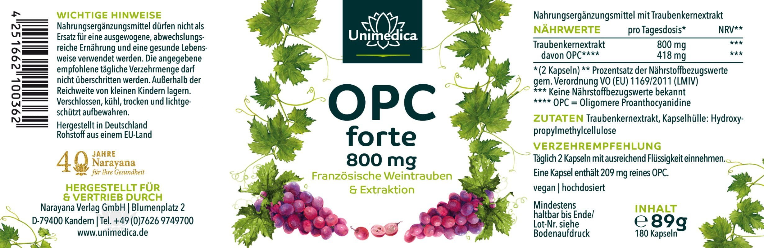 Optifort Set: OPC Forte - 800 mg grape seed extract - 180 capsules AND Magnesium ...