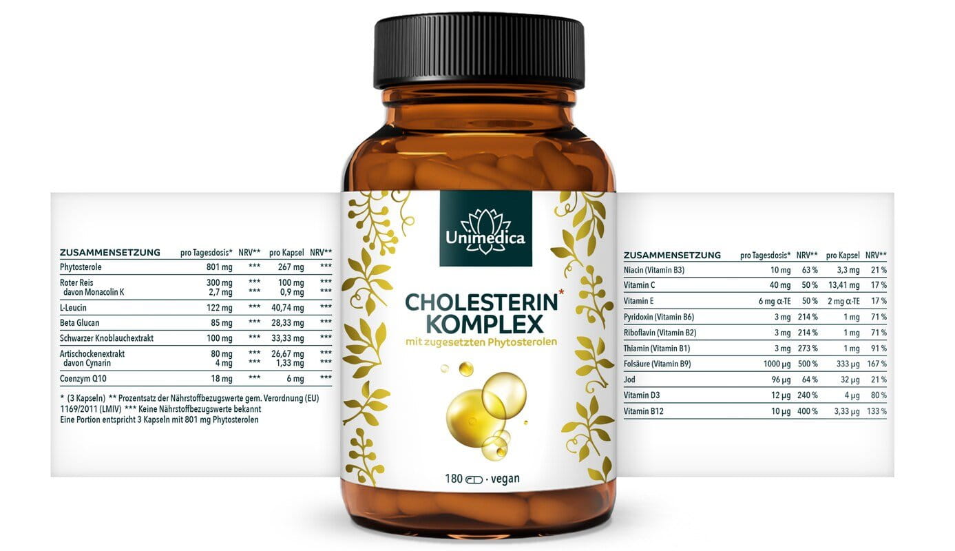 Cholesterin* Komplex - mit 40,56 % Phytosterolen - 180 Kapseln - von Unimedica