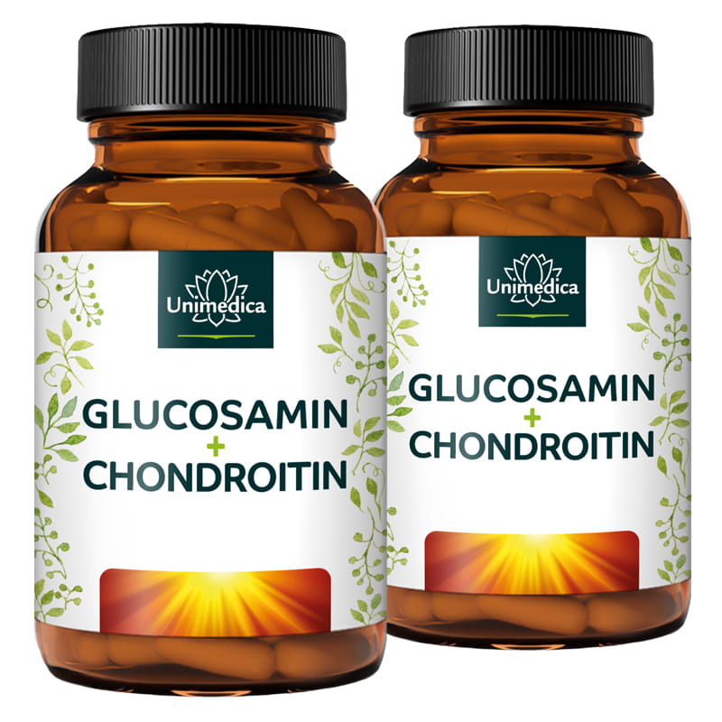 2-pack value set: Glucosamine + Chondroitin with 80 mg natural vitamin C per daily dose (3 capsules) - 2 x 180 capsules - from Unimedica