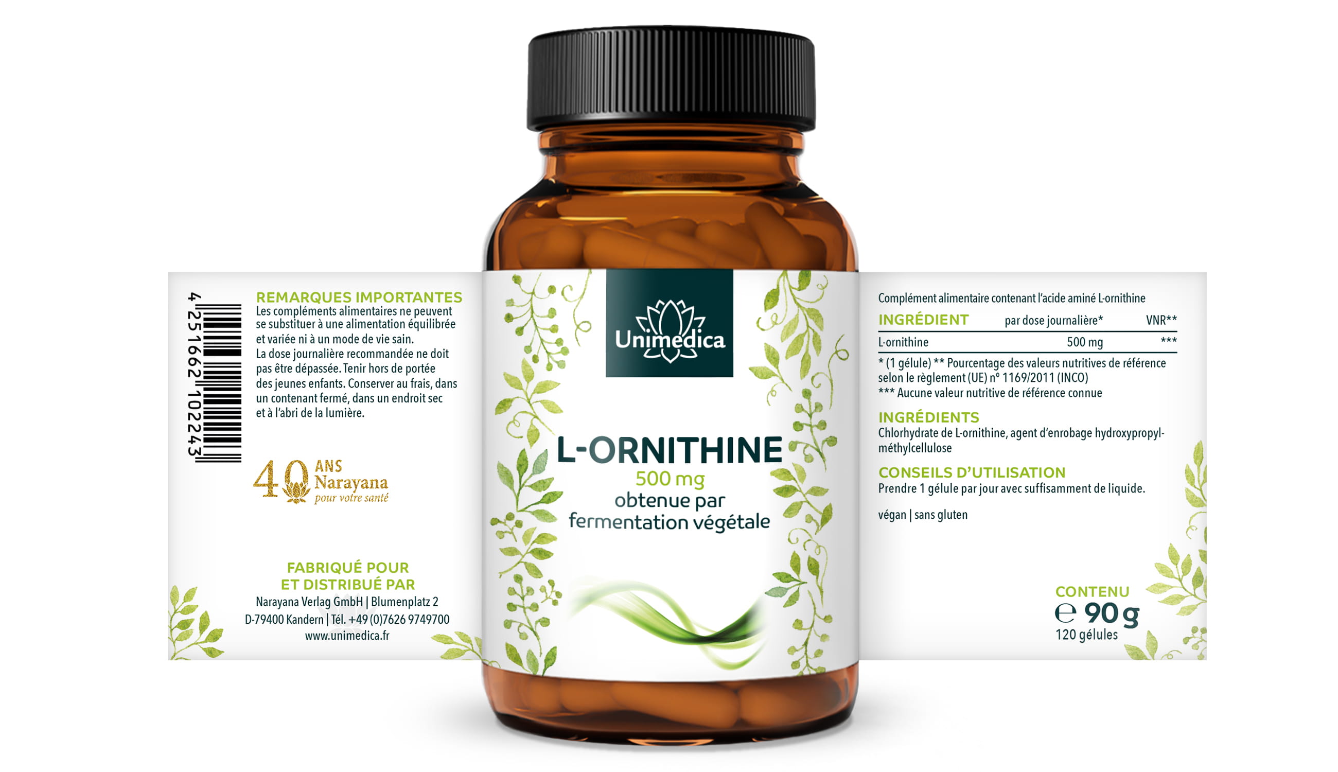 L-ornithine - 500 mg - 120 gélules - par Unimedica