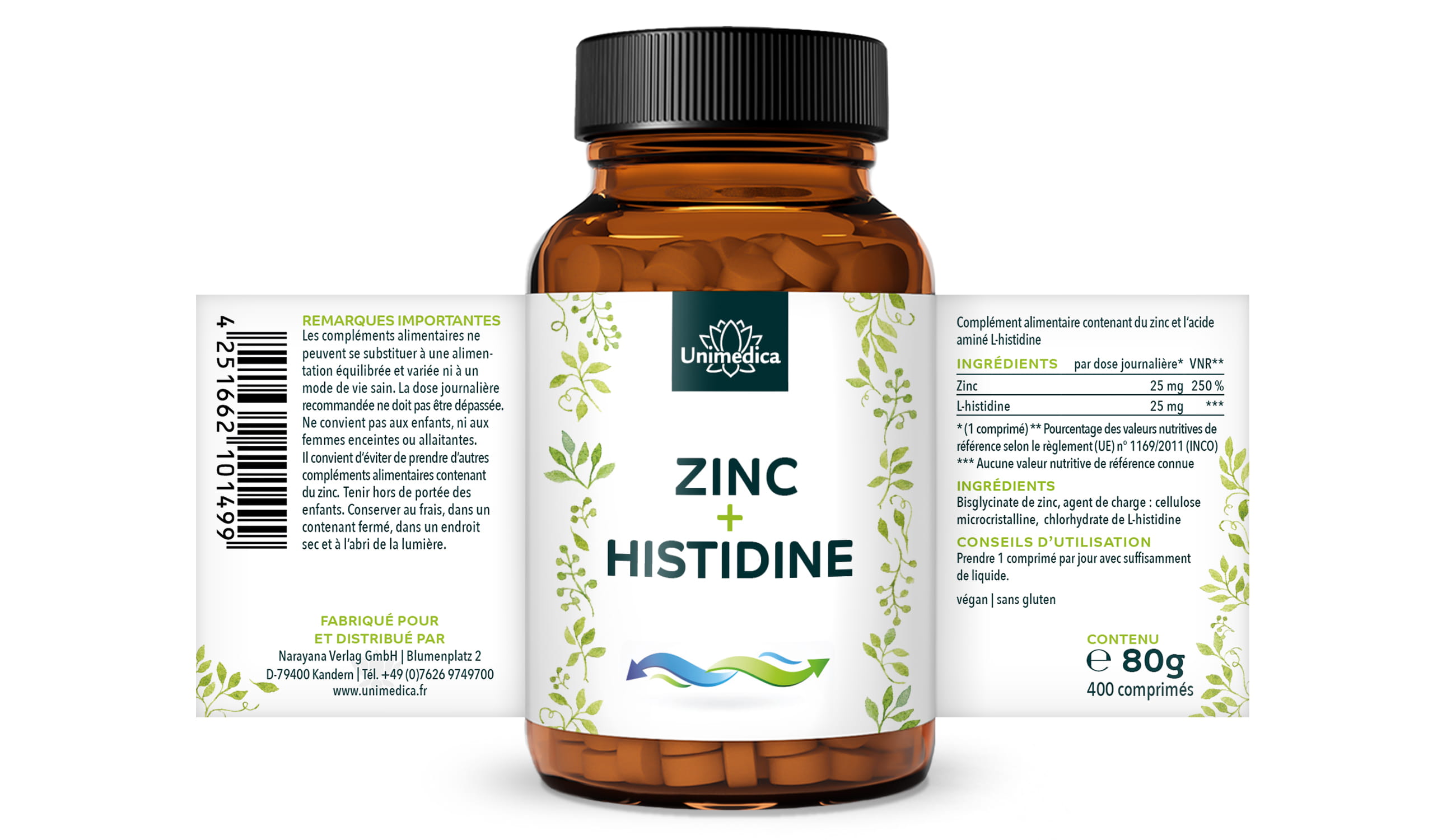 Zinc + histidine - 400 gélules - par Unimedica