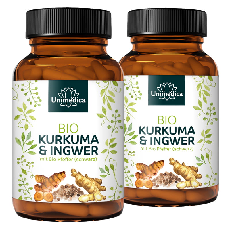 2er-Sparset: Bio Kurkuma & Ingwer mit Bio Pfeffer (schwarz) - 2 x 180 Kapseln - von Unimedica