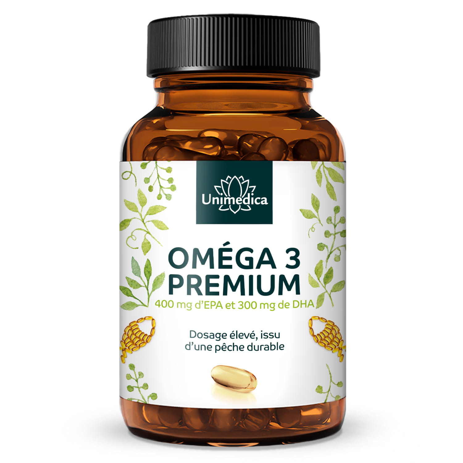 Oméga 3 - Huile de poisson premium avec 400 mg d'EPA et 300 mg de DHA - hautement dosée - issue de la pêche durable - 1.000 mg par dose journalière (1 gélule) - 120 gélules softgel