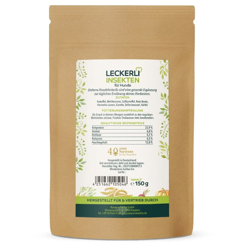 Leckerli Insekten für Hunde - natürliche Hundesnacks mit hochwertigem Protein - Ergänzungsfuttermittel - 150 g - von Uniterra