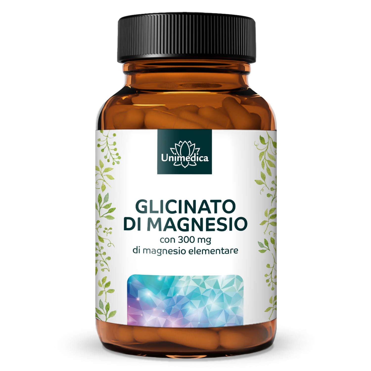 Glicinato di magnesio - 300 mg di magnesio elementare per dose giornaliera (3 capsule) - 180 capsule - di Unimedica