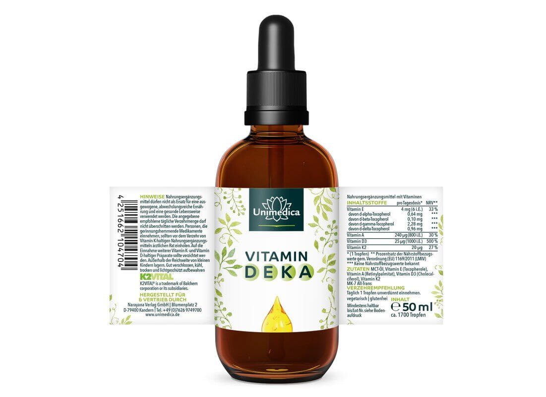 Vitamin DEKA Tropfen - mit allen fettlöslichen Vitaminen in einem starken Kombi-Produkt - 50 ml - von Unimedica
