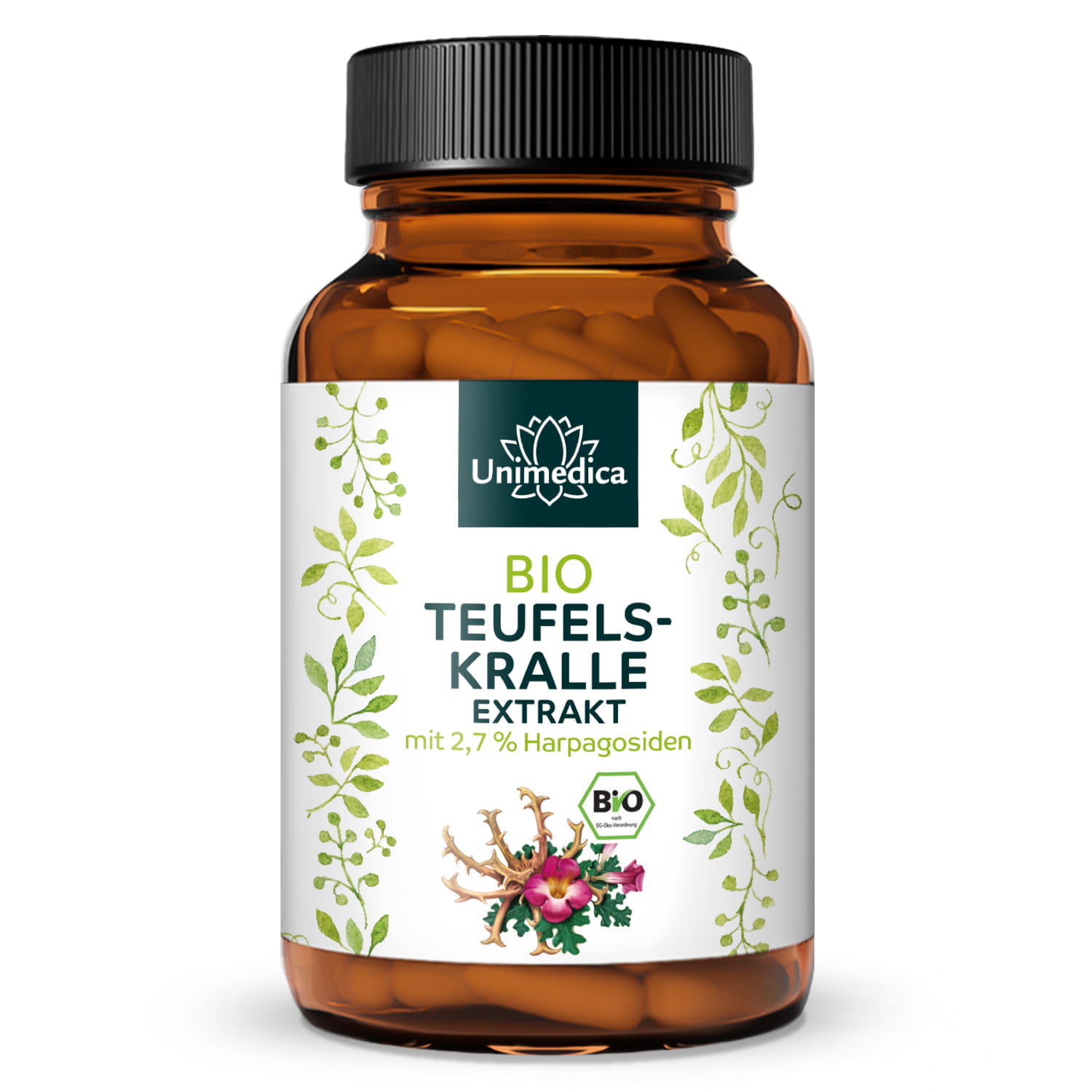 Bio Teufelskralle Extrakt - mit 2,7 % Harpagosiden - 1.500 mg Teufelskrallewurzelextrakt pro Tagesdosis (3 Kapseln) - 120 Kapseln