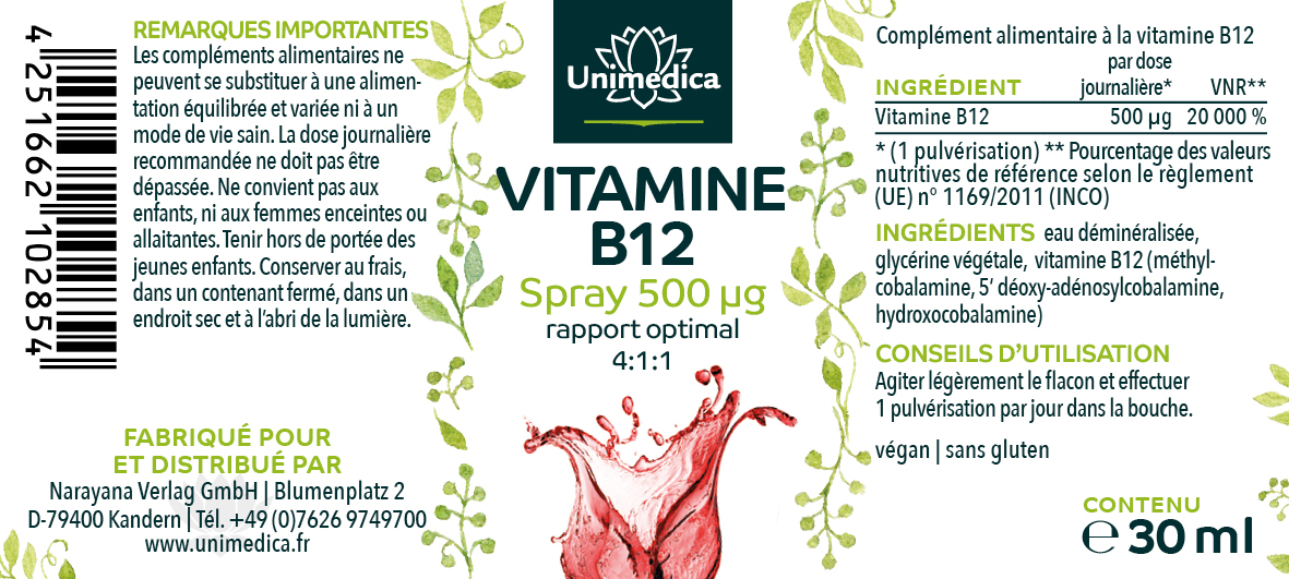 Vitamine B12  spray buccal 500 µg - 30 ml - par Unimedica