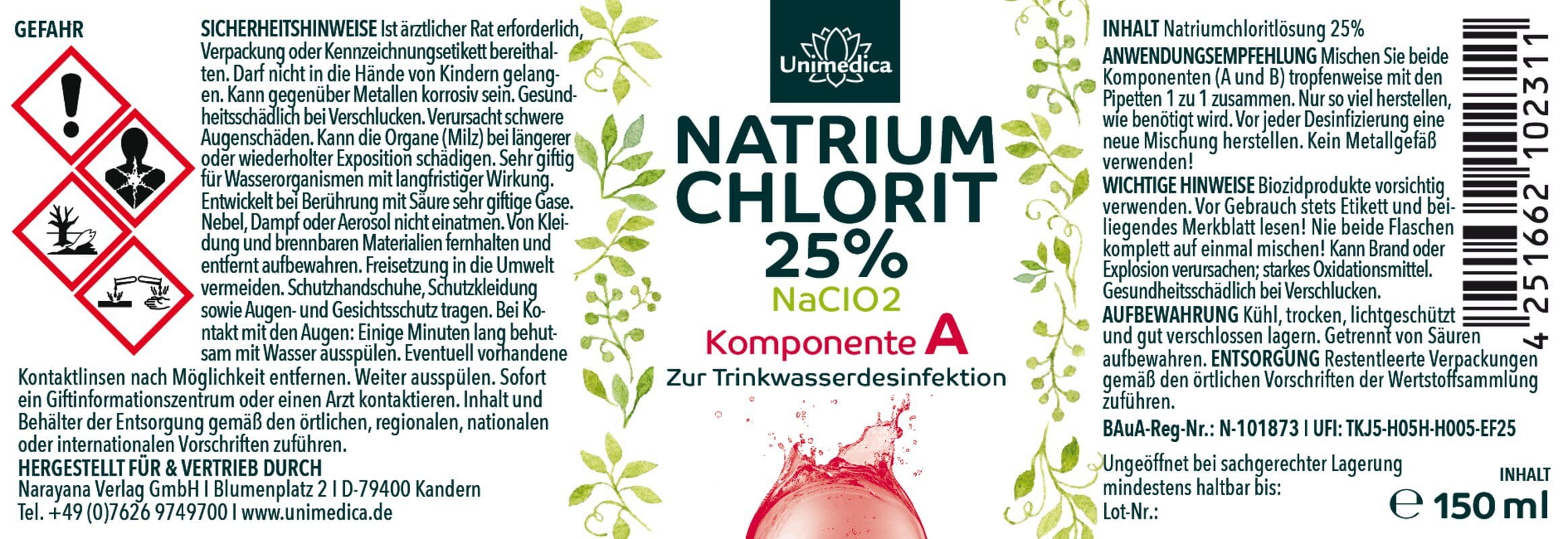 Natriumchlorit 25 % + Salzsäure 4 % - Set 2 x 150 ml - von Unimedica