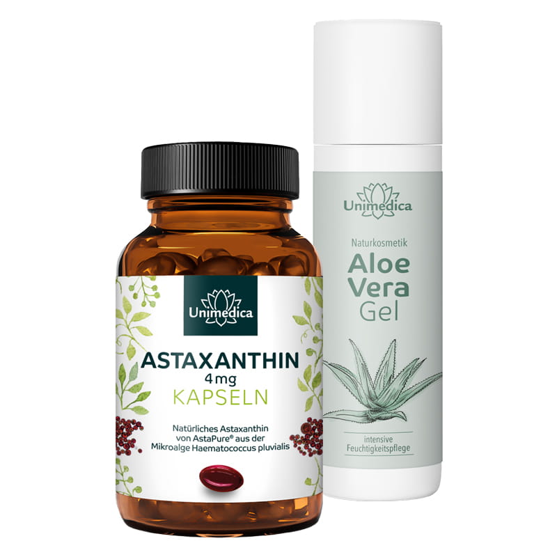 Set: Aloe Vera Gel + Astaxanthin - 200 ml + 60 Softgelkapseln - von Unimedica