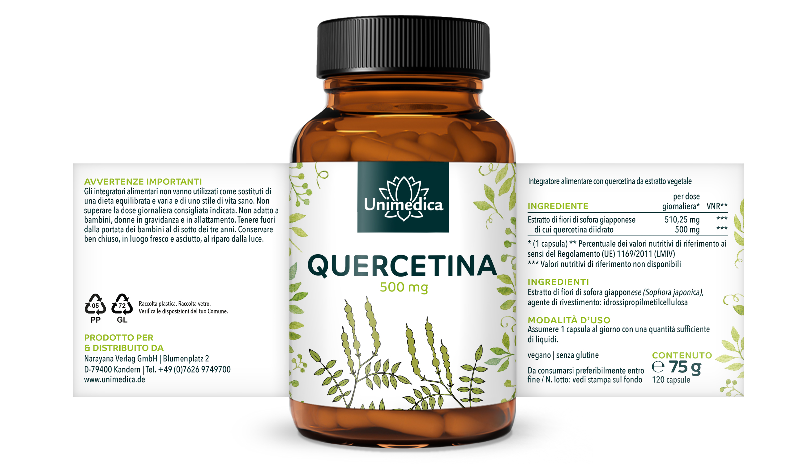 Quercetina - 500 mg per dose giornaliera (1 capsula) - 120 capsule - di Unimedica