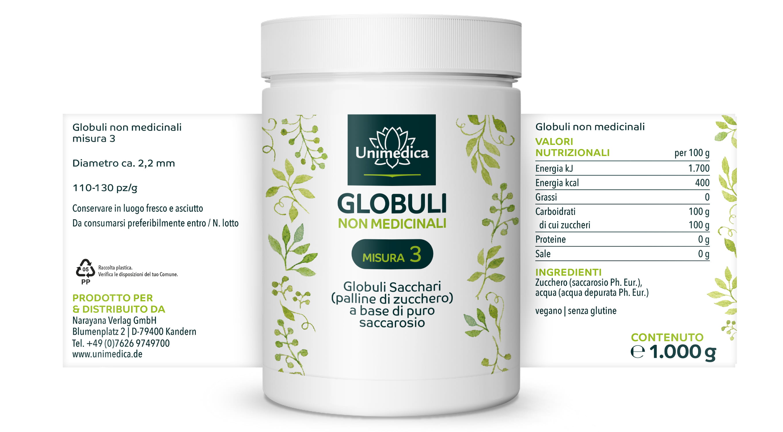 Globuli non medicamentosi n. 3 - Globuli sacchari (palline di zucchero) di saccarosio puro - 1000 g - di Unimedica