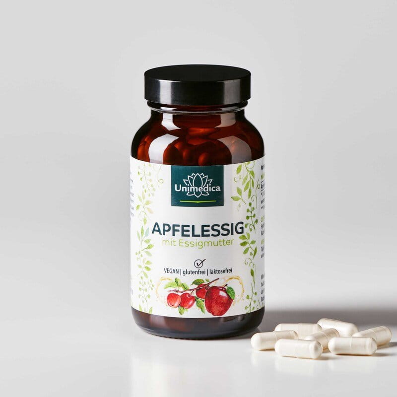 Apfelessig mit Essigmutter - 1140 mg Apfelessigpulver pro Tagesdosis (2 Kapseln) - 120 Kapseln - von Unimedica