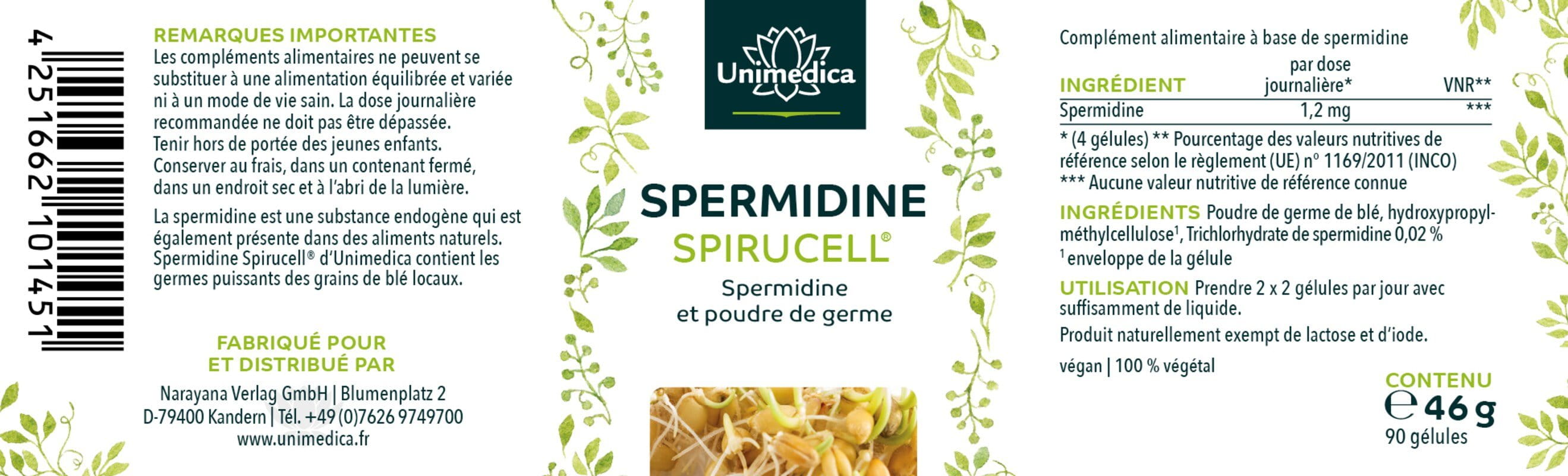 Lot de 2: Spermidin Spirucell® - 1,2 mg par dose journalière - 2 x 90 gélules - par Unimedica