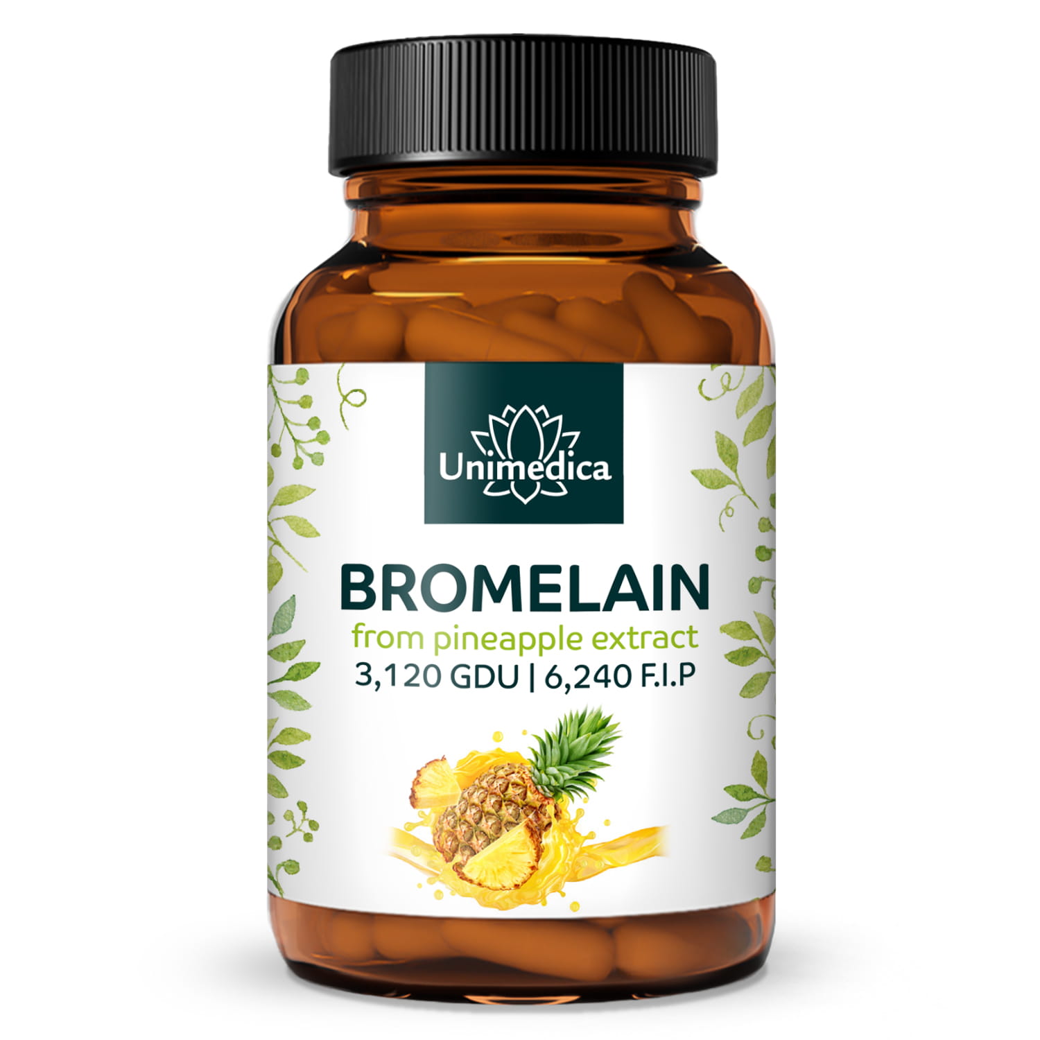Bromelain - 1,040 mg and 3,120 GDU | 6,240 F.I.P per daily dose (2 capsules) - with gastro-resistant DR® Caps - 120 capsules - from Unimedica