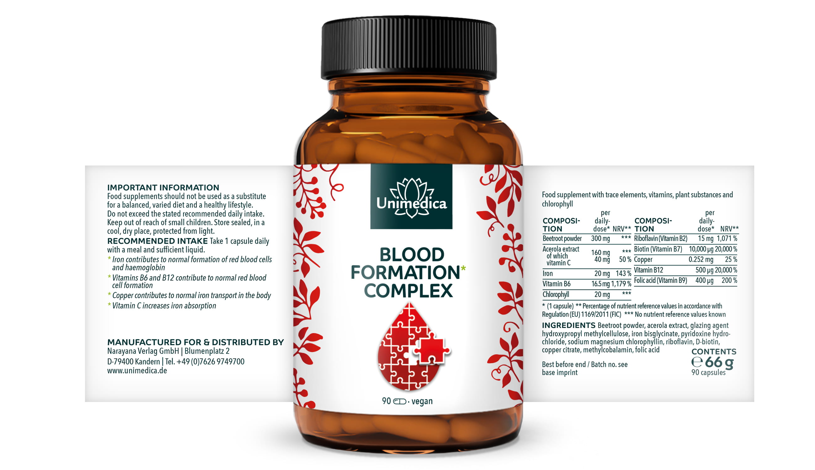 Blood Formation* Complex  with iron, acerola, chlorophyll, copper and vitamins - 90 capsules - from Unimedica