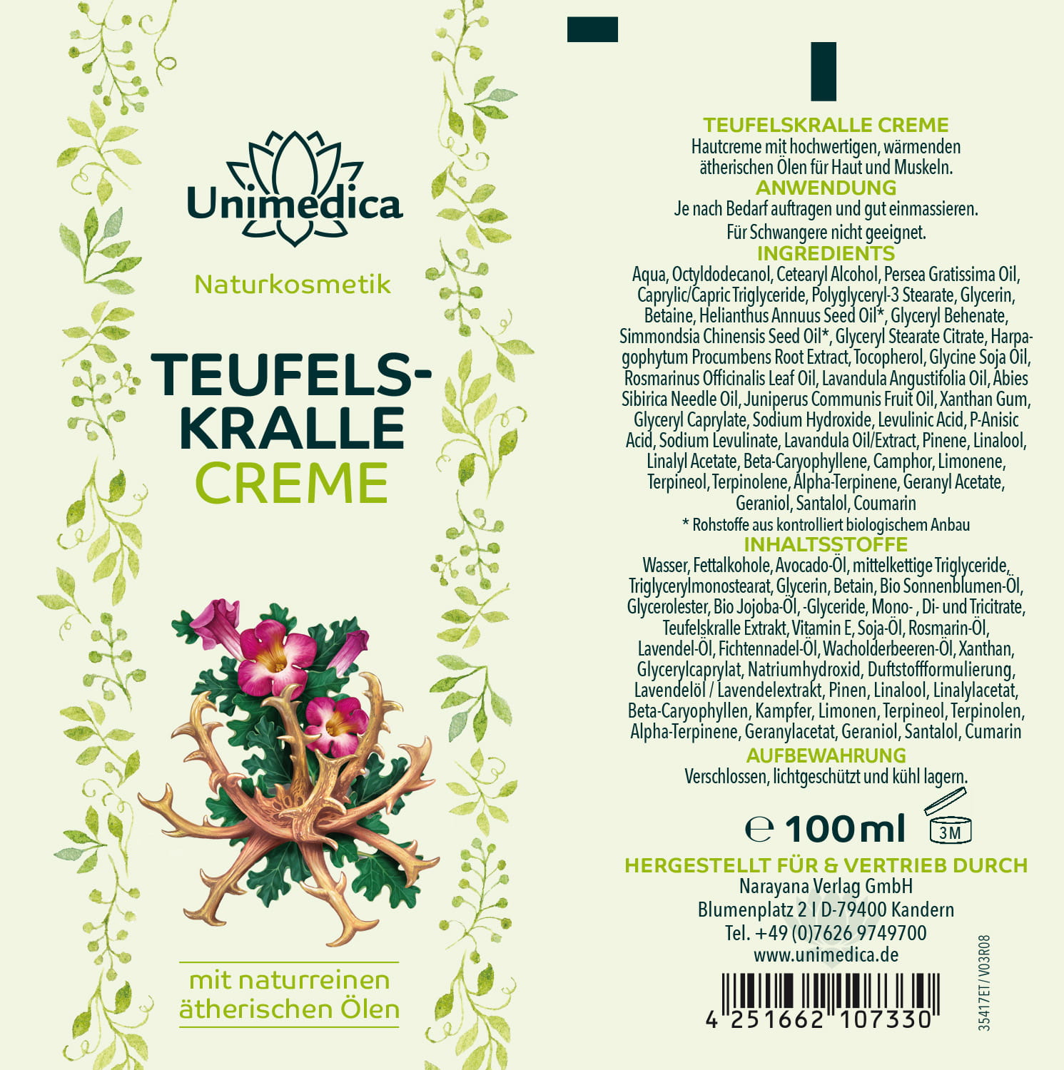Devil's Claw Cream  with 100 % all-natural essential oils - 100 ml - from Unimedica