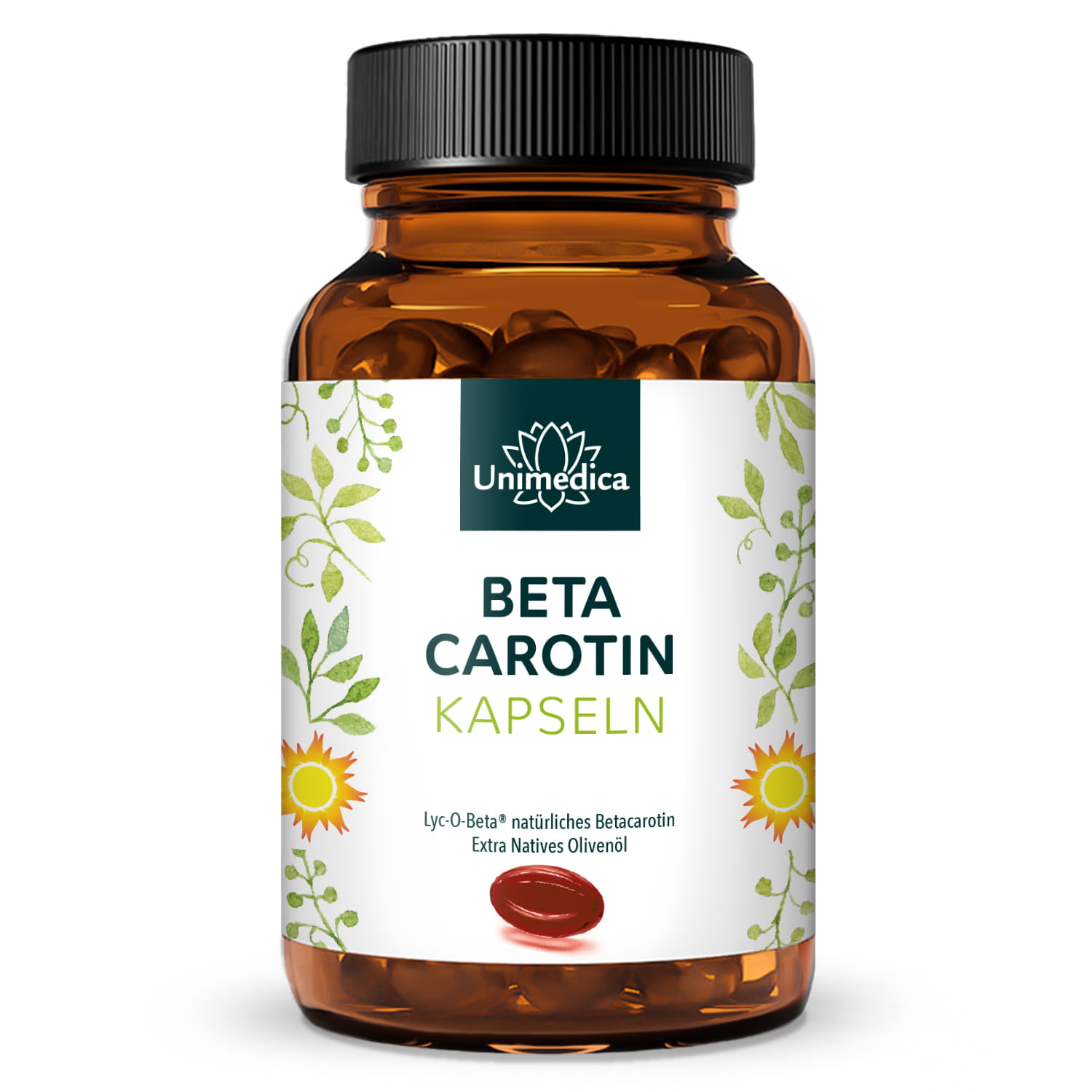 Beta Carotin - aus Lyc-O-Beta® - 15 mg - 25.000 IE pro Tagesdosis (1 Kapsel) - 180 Softgelkapseln - von Unimedica