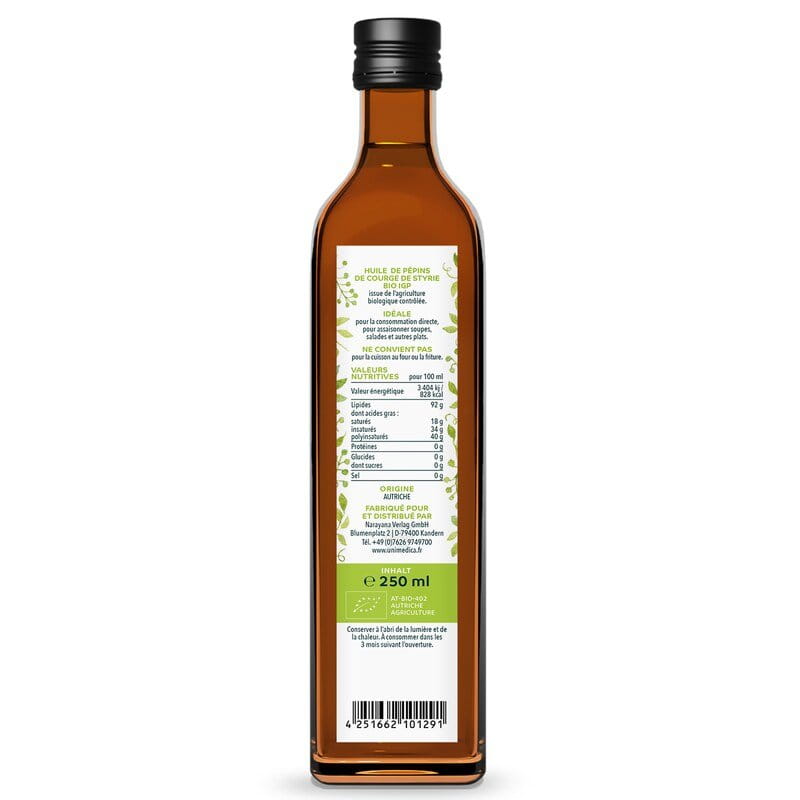 Huile de graines de courge de Styrie bio - 250 ml - par Unimedica