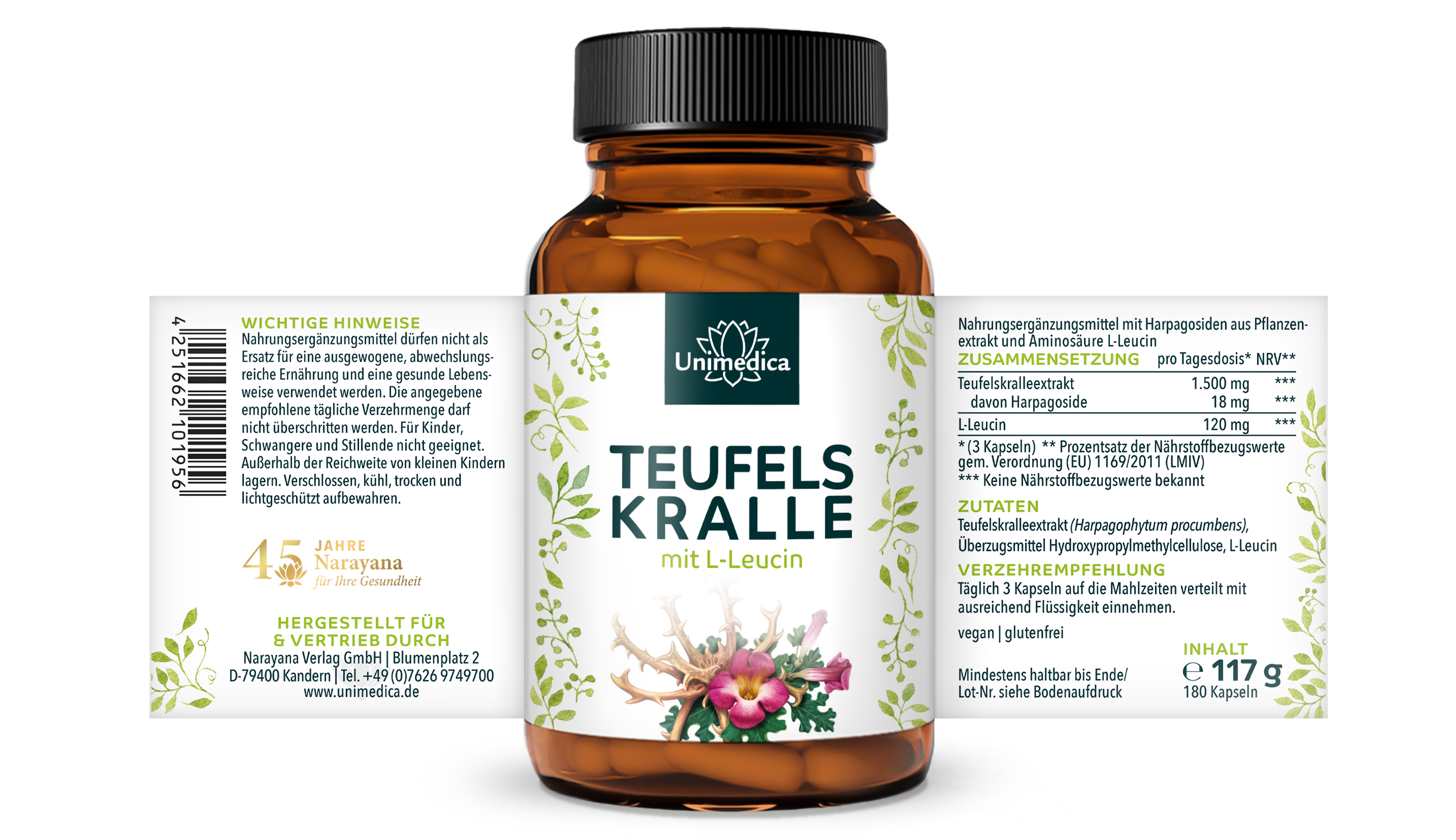 Teufelskralle - mit L-Leucin - 180 Kapseln - von Unimedica
