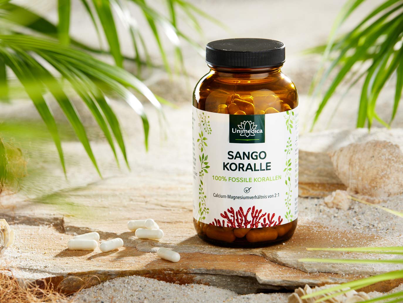 Sango Koralle - fossile Korallen aus Okinawa (Japan) - 3.300 mg pro Tagesdosis (3 Kapseln) - 180 Kapseln - von Unimedica