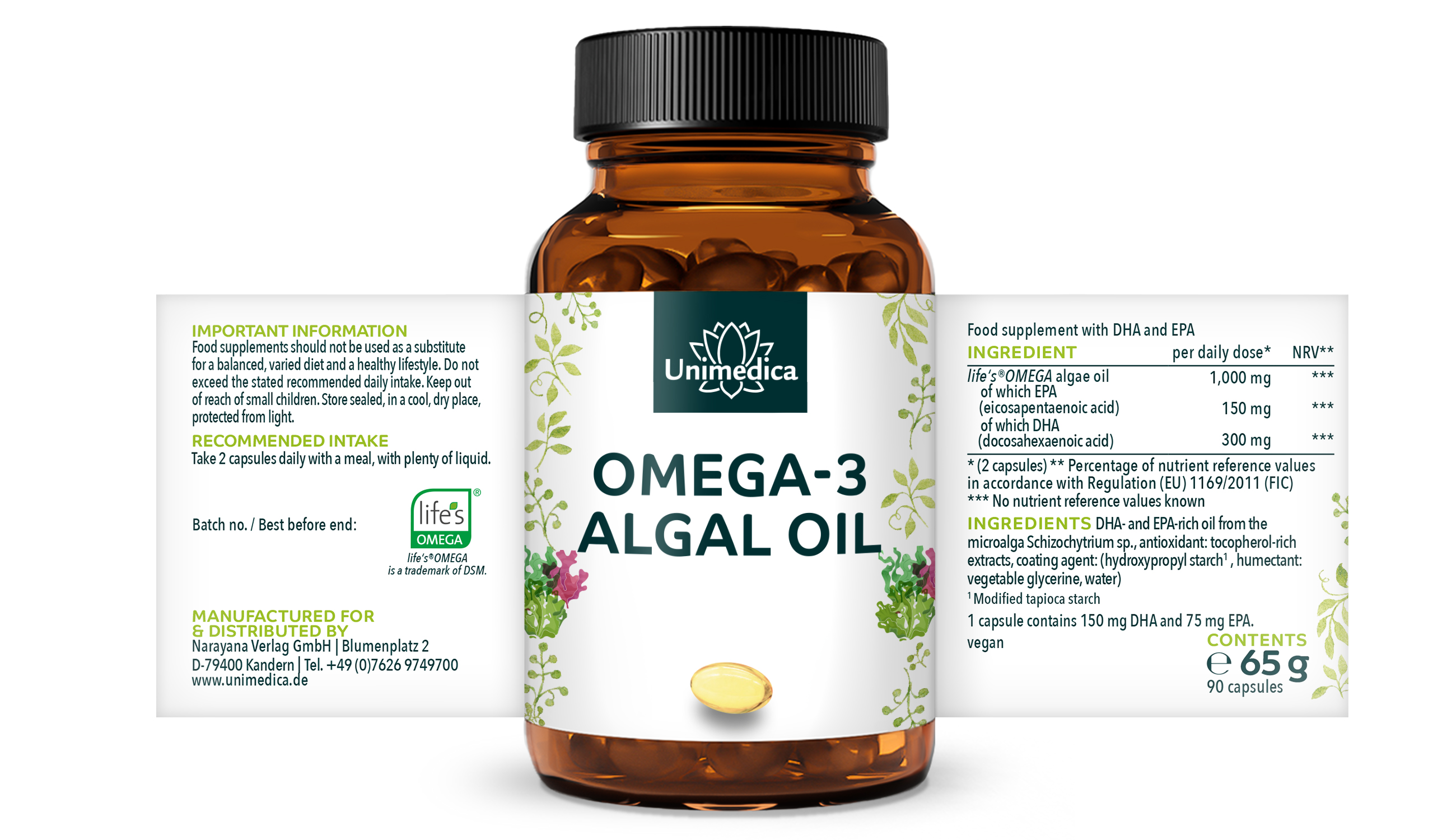 Omega-3 algae oil capsules - vegan - 90 capsules