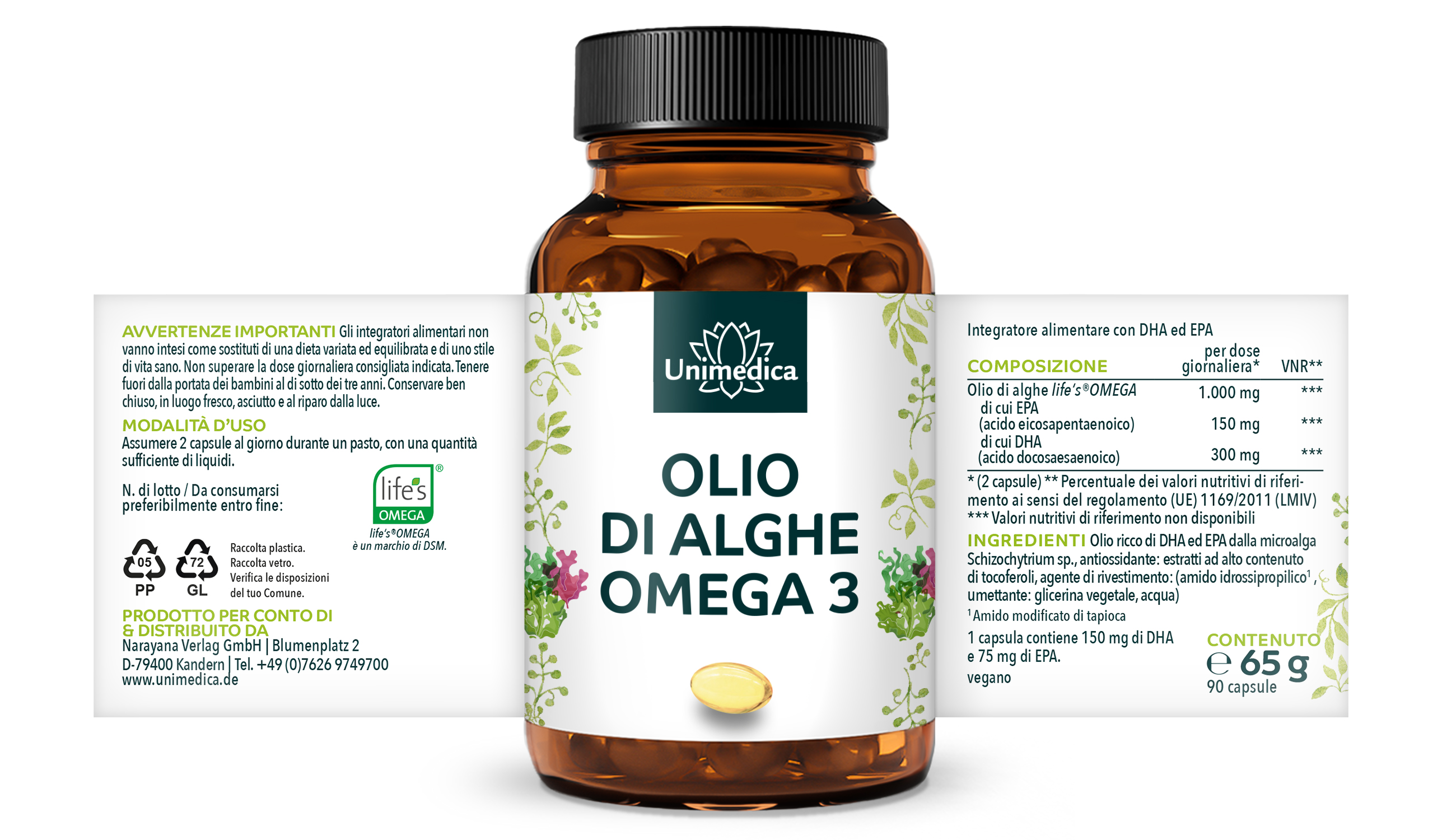 Capsule di olio di alghe Omega-3 - vegane - 90 capsule