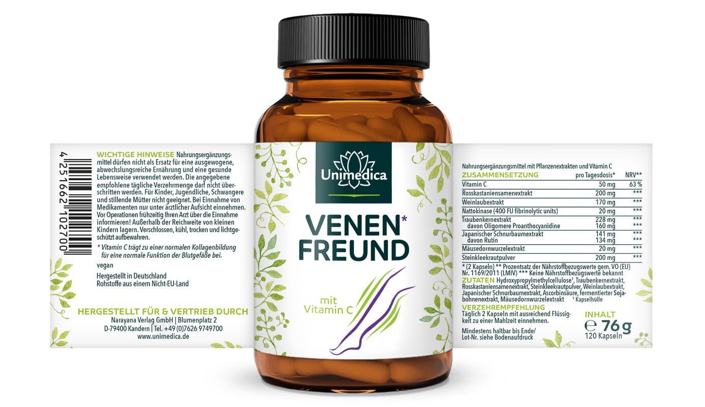 2er-Sparset: Venenfreund* - Komplex mit Vitamin C und Rutin - 2 x 120 Kapseln - von Unimedica