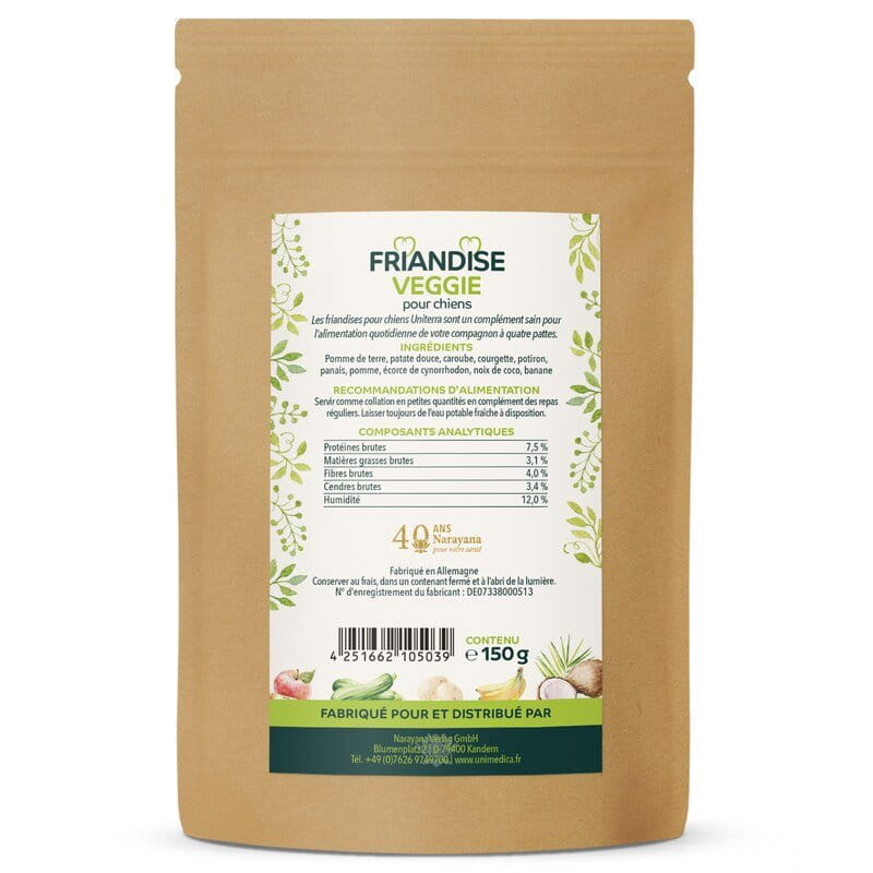 Lot de 2: Friandise veggie pour chiens  collations naturelles pour chiens - avec 100 % de fruits et légumes - 2 x 150 g  complément alimentaire - par Uniterra