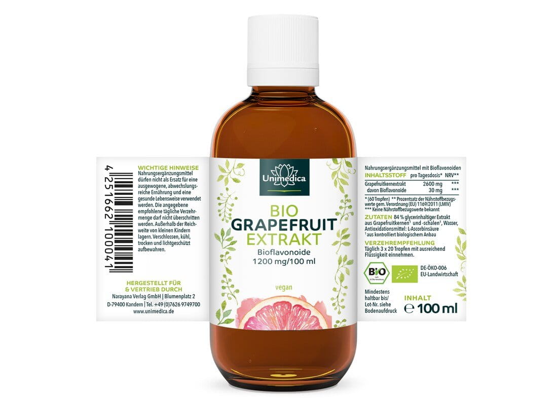Bio Grapefruitkernextrakt - 2.600 mg pro Tagesdosis (3 x 20 Tropfen) - 100 ml - von Unimedica