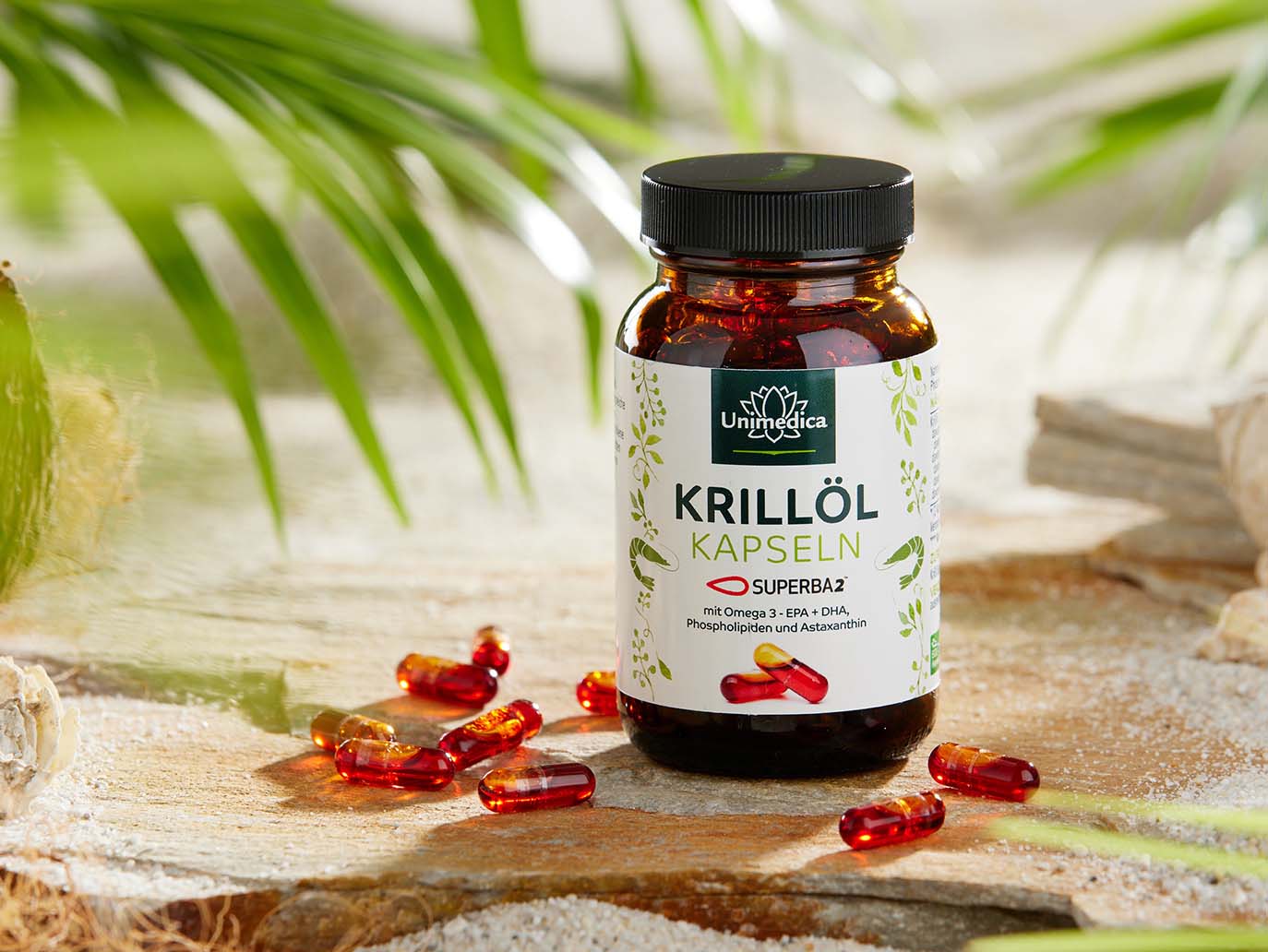 Krillöl SUPERBA 2™ - reich an Omega-3-Fettsäuren EPA + DHA - 1.000 mg Krillöl pro Tagesdosis (2 Kapseln) - 120 Hartgelkapseln (Licaps®) - von Unimedica - Topangebot