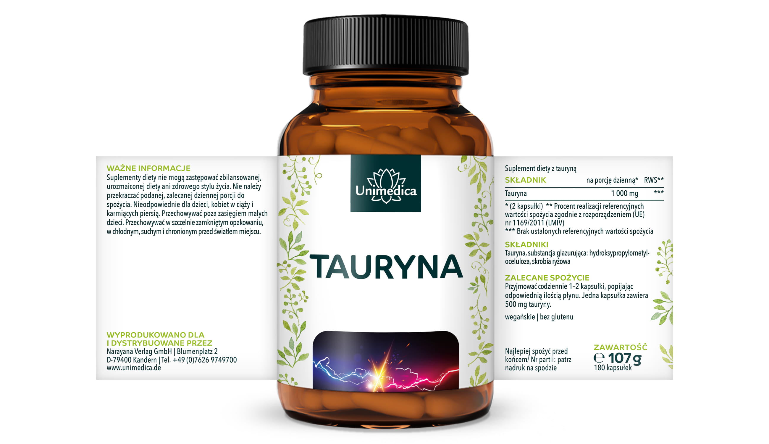 Tauryna - 1 000 mg na dawkę dzienną (2 kapsułki) - 180 kapsułek - Tauryna - od Unimedica