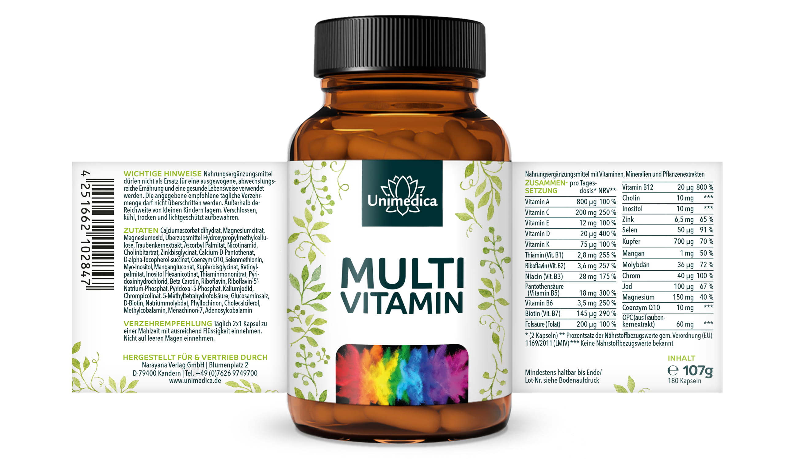 Multivitamin Kapseln - 180 Kapseln - von Unimedica