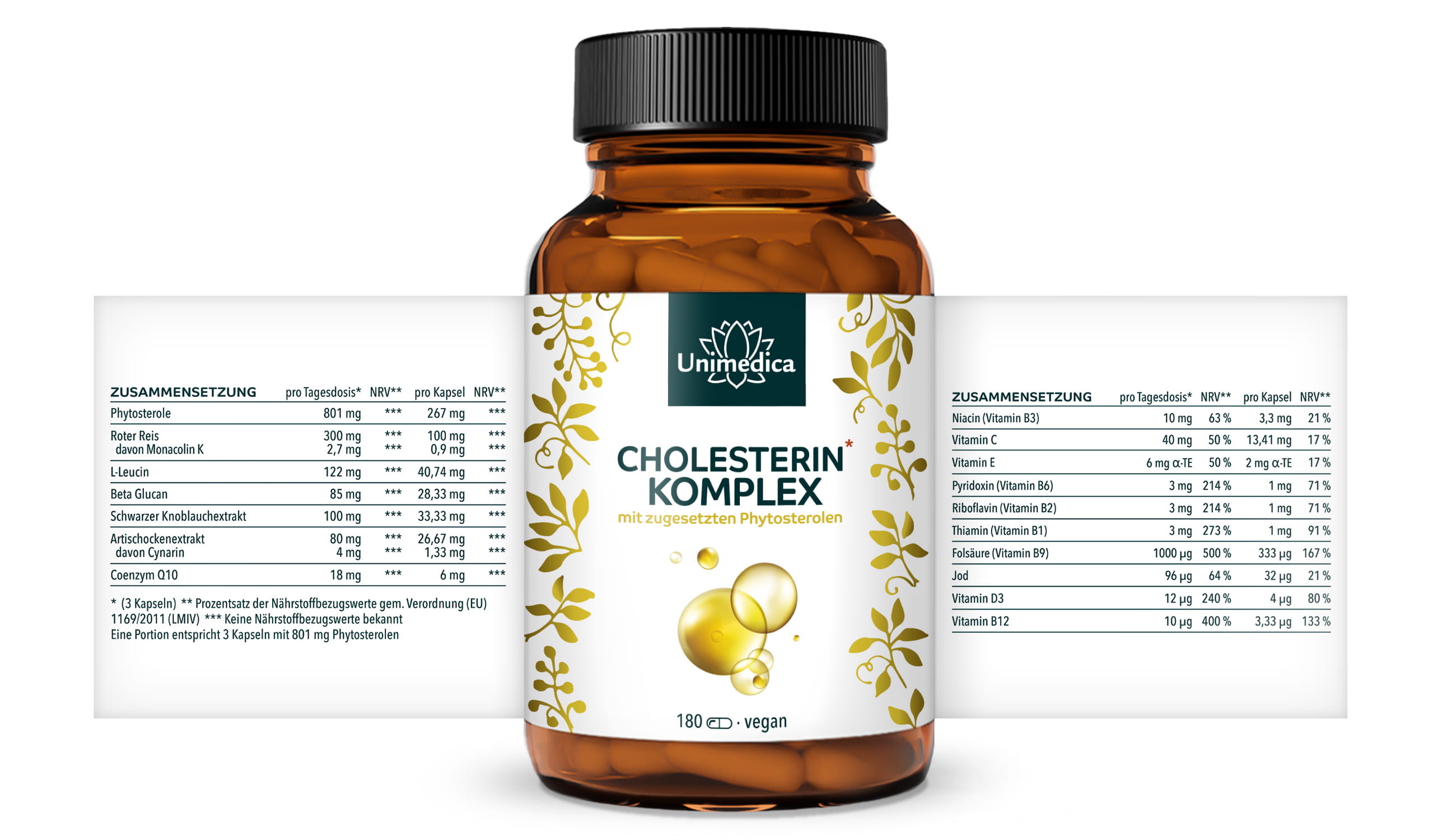 Cholesterin* Komplex - mit 40,56 % Phytosterolen - 180 Kapseln - von Unimedica