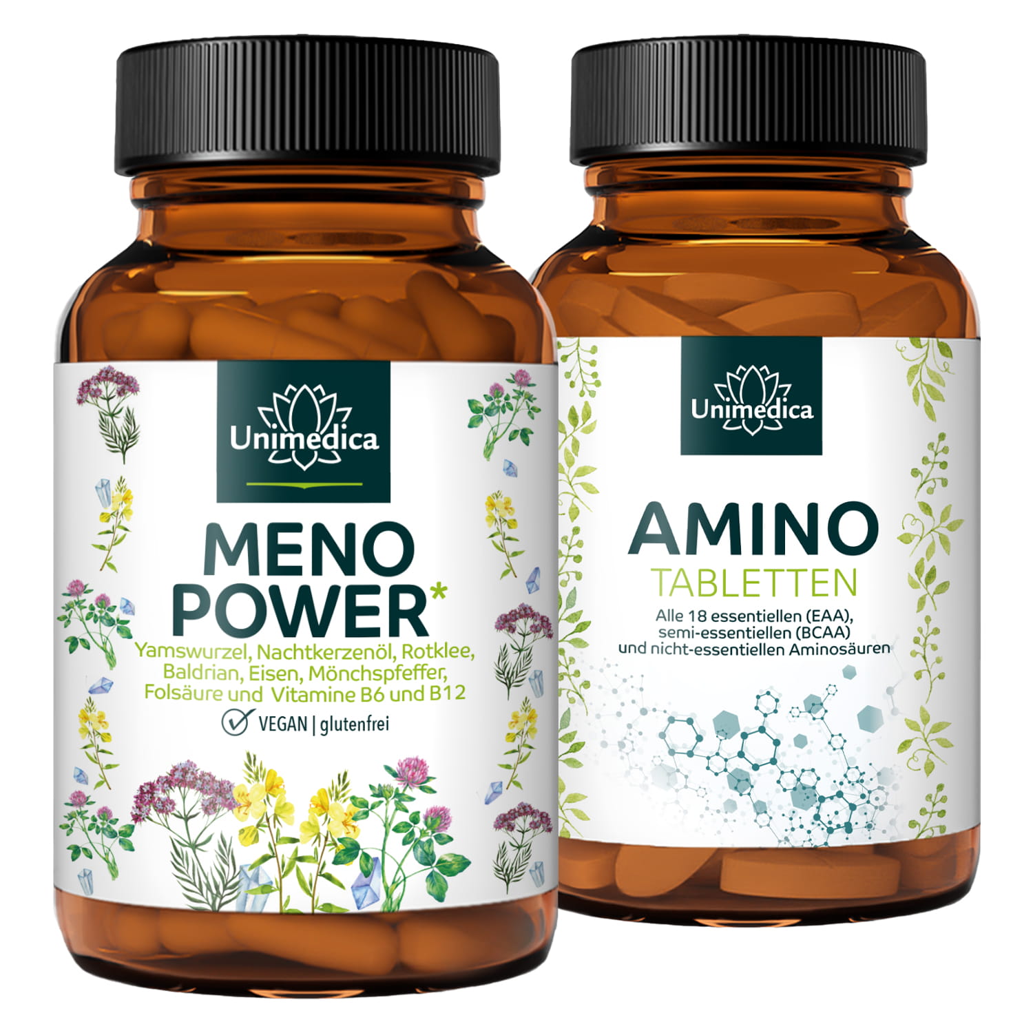 Set: Menopower + Amino - 90 Kapseln + 500 Tabletten - von Unimedica
