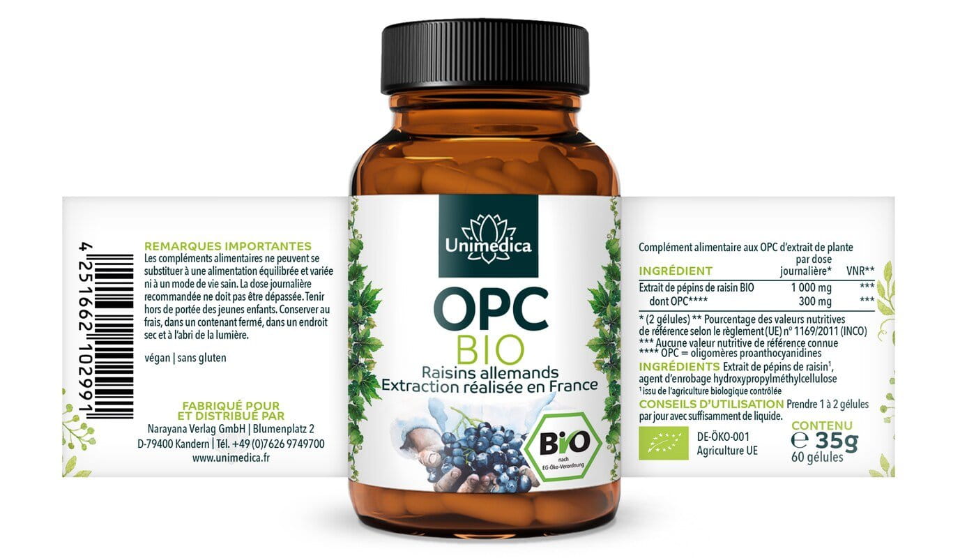 Lot de 2: OPC BIO  avec une teneur en OPC pur de 30 % - hautement dosé - 2 x 60 gélules - par Unimedica