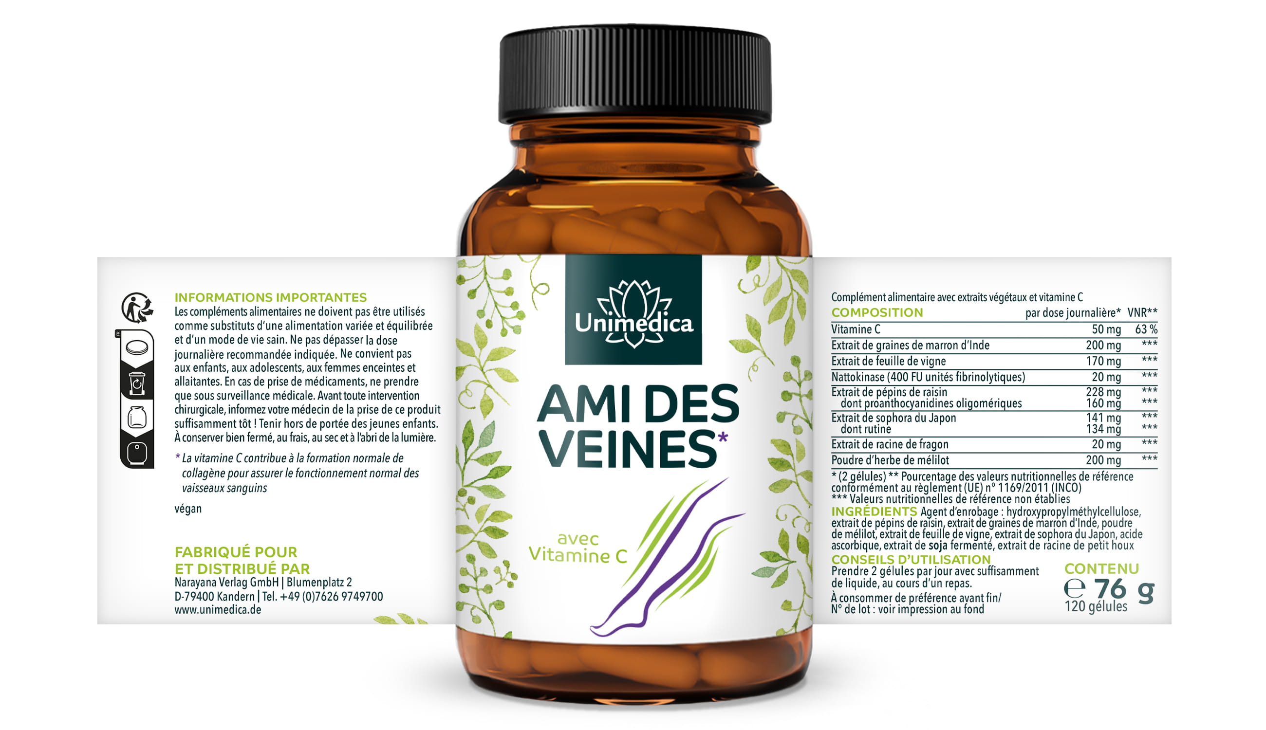 L'ami des veines - à la vitamine C - 120 gélules - par Unimedica