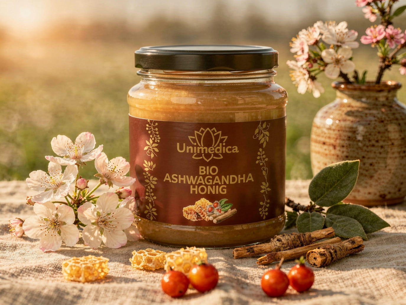 Organic Ashwagandha Honey  spring blossom honey  creamy  from Germany  250 g  from Unimedica