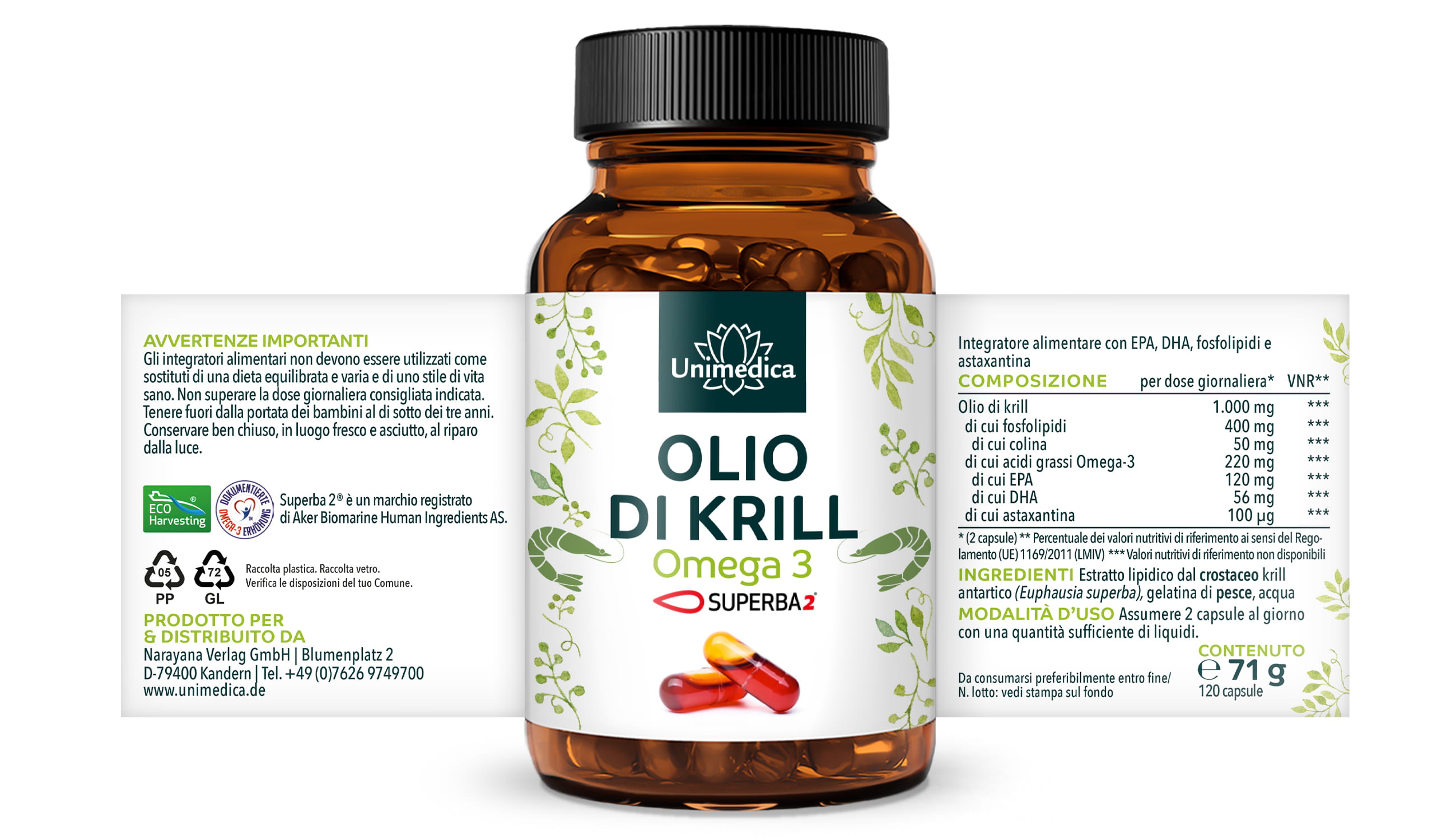 Olio di krill SUPERBA 2™ - alto contenuto di acidi grassi Omega-3 - 1.000 mg di olio di krill per dose giornaliera (2 capsule) - 120 capsule rigide (Licaps®) - Offerta speciale