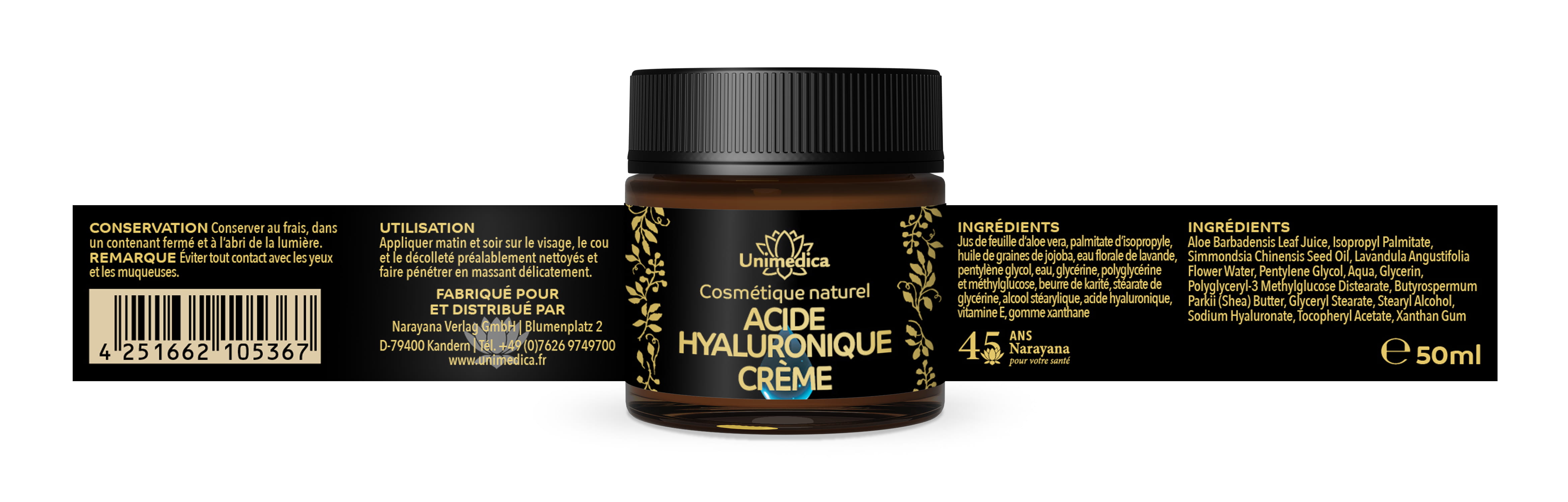 Hyaluron Creme - mit Aloe vera-Blattsaft, Hyaluronsäure und Lavendel - 50 ml - von Unimedica